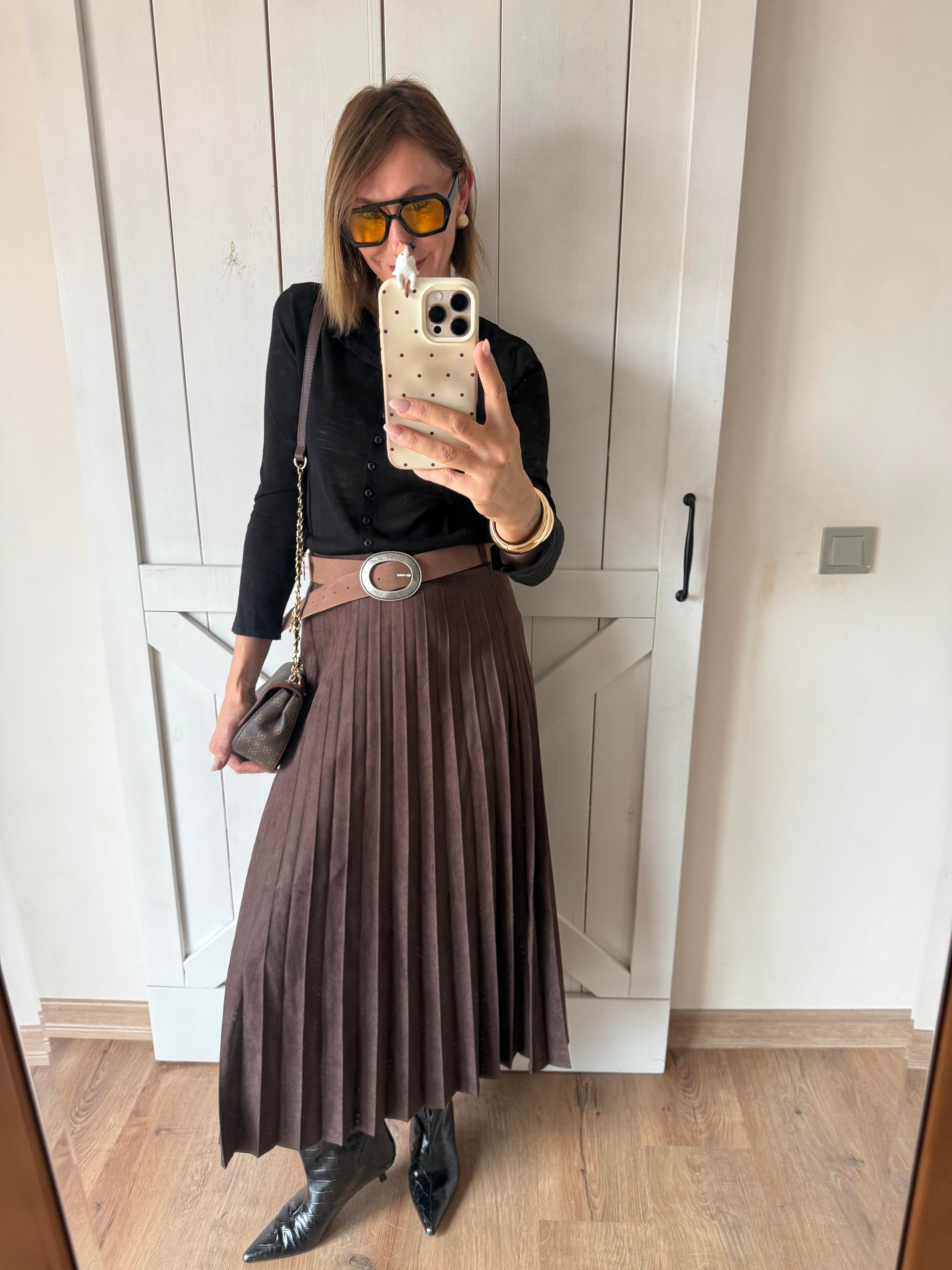 Piliseli Kemerli Süet Etek