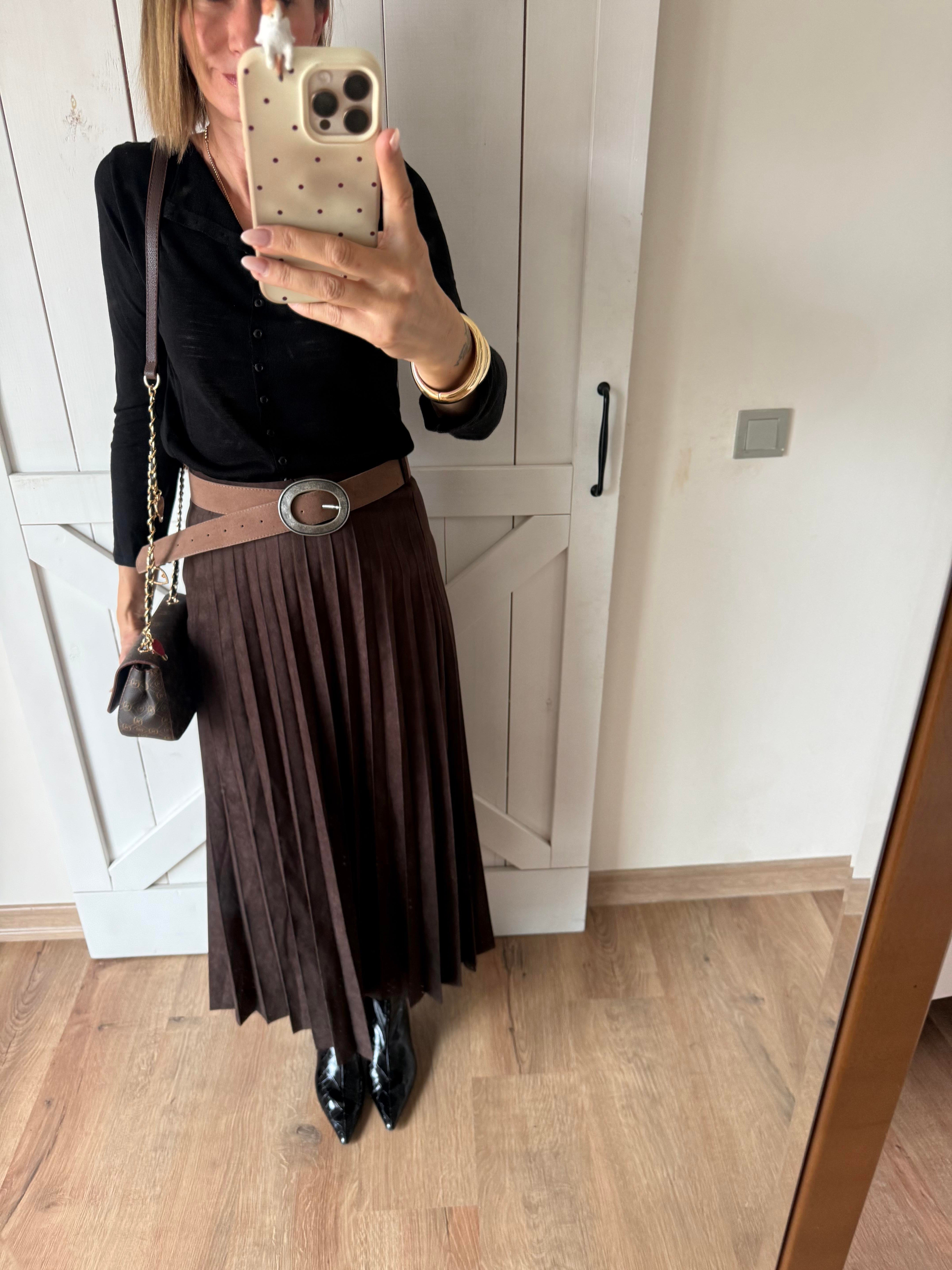 Piliseli Kemerli Süet Etek