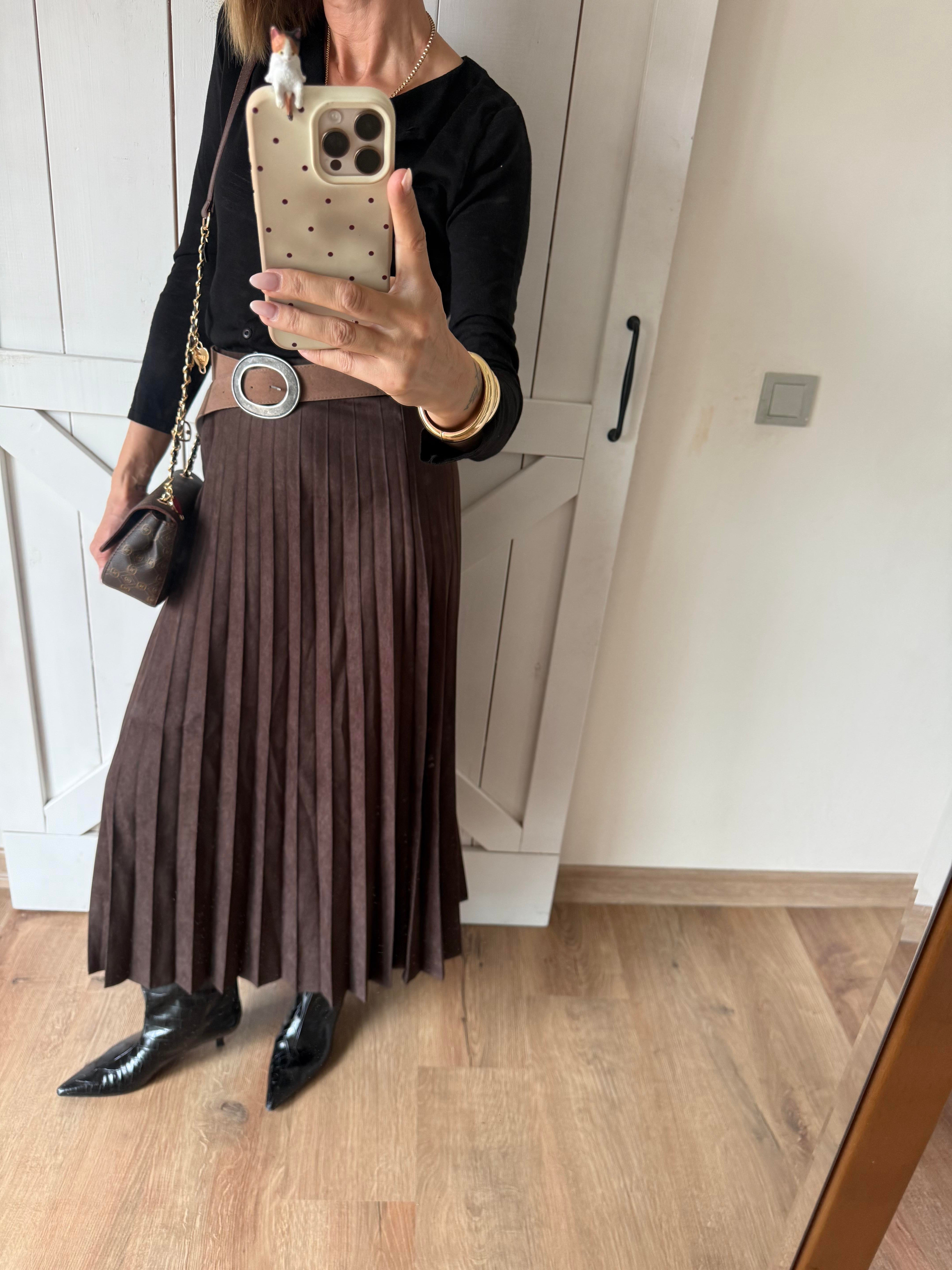 Piliseli Kemerli Süet Etek