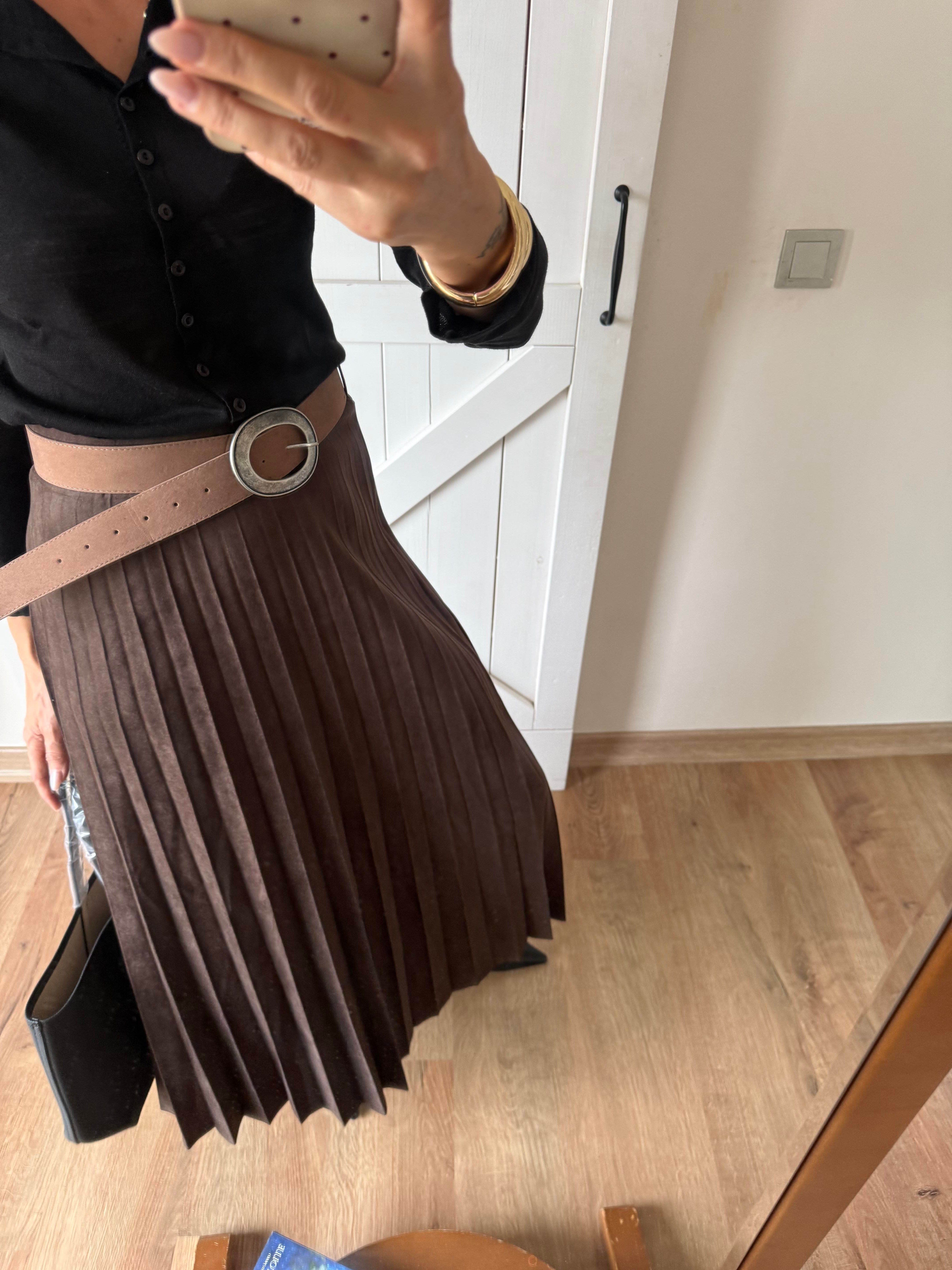 Piliseli Kemerli Süet Etek