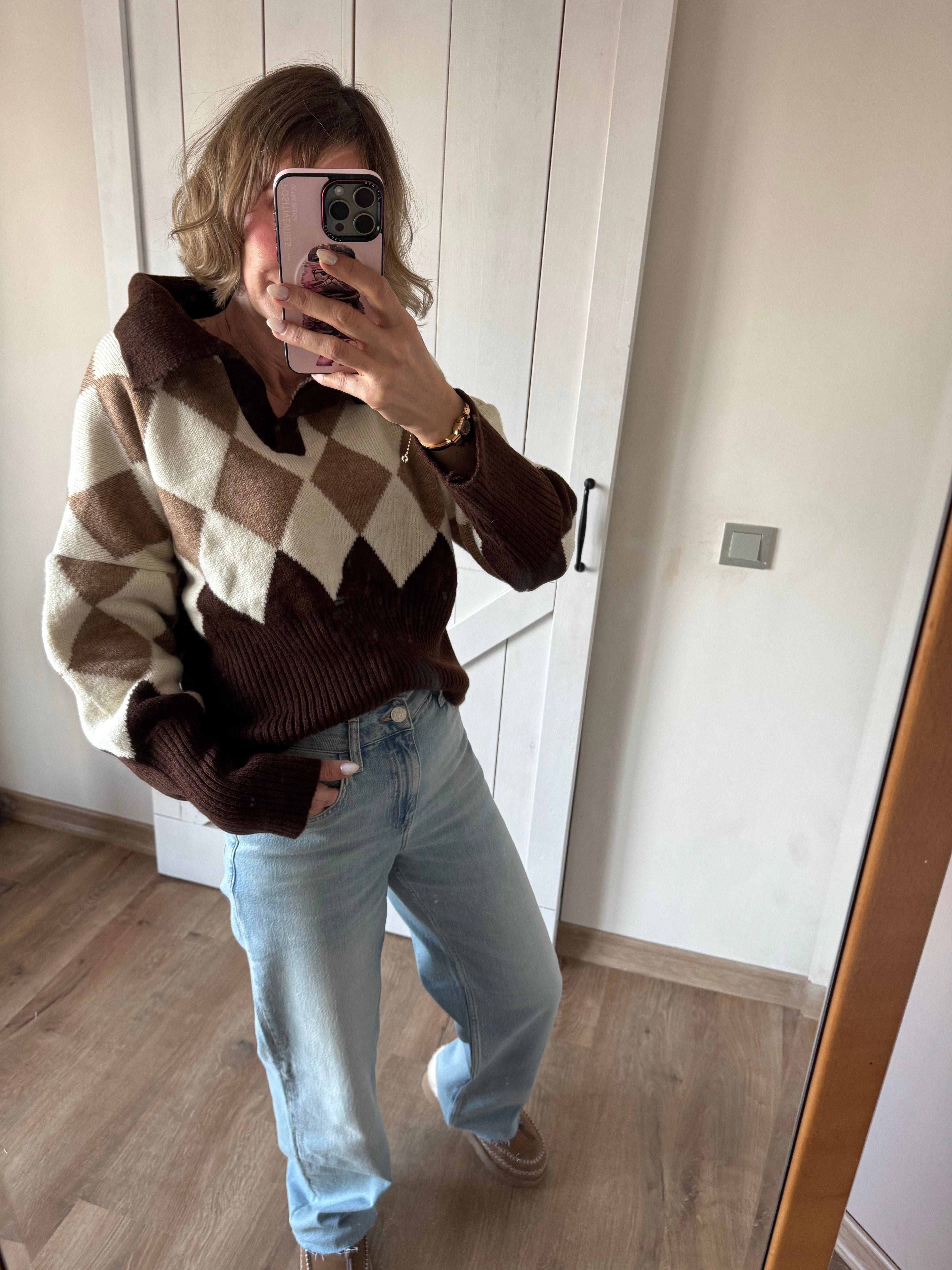 Polo Yaka Acı Kahve Kazak