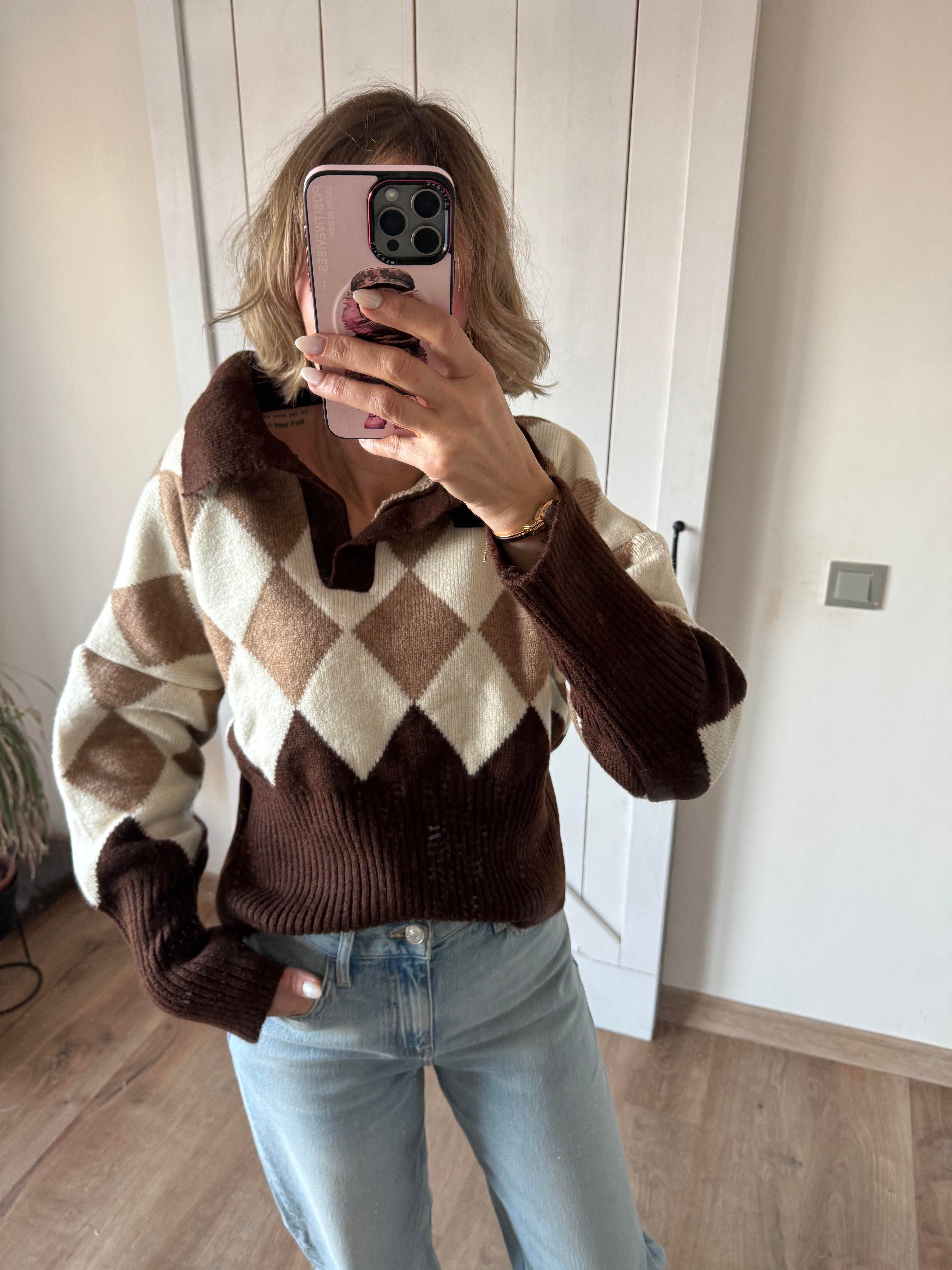 Polo Yaka Acı Kahve Kazak