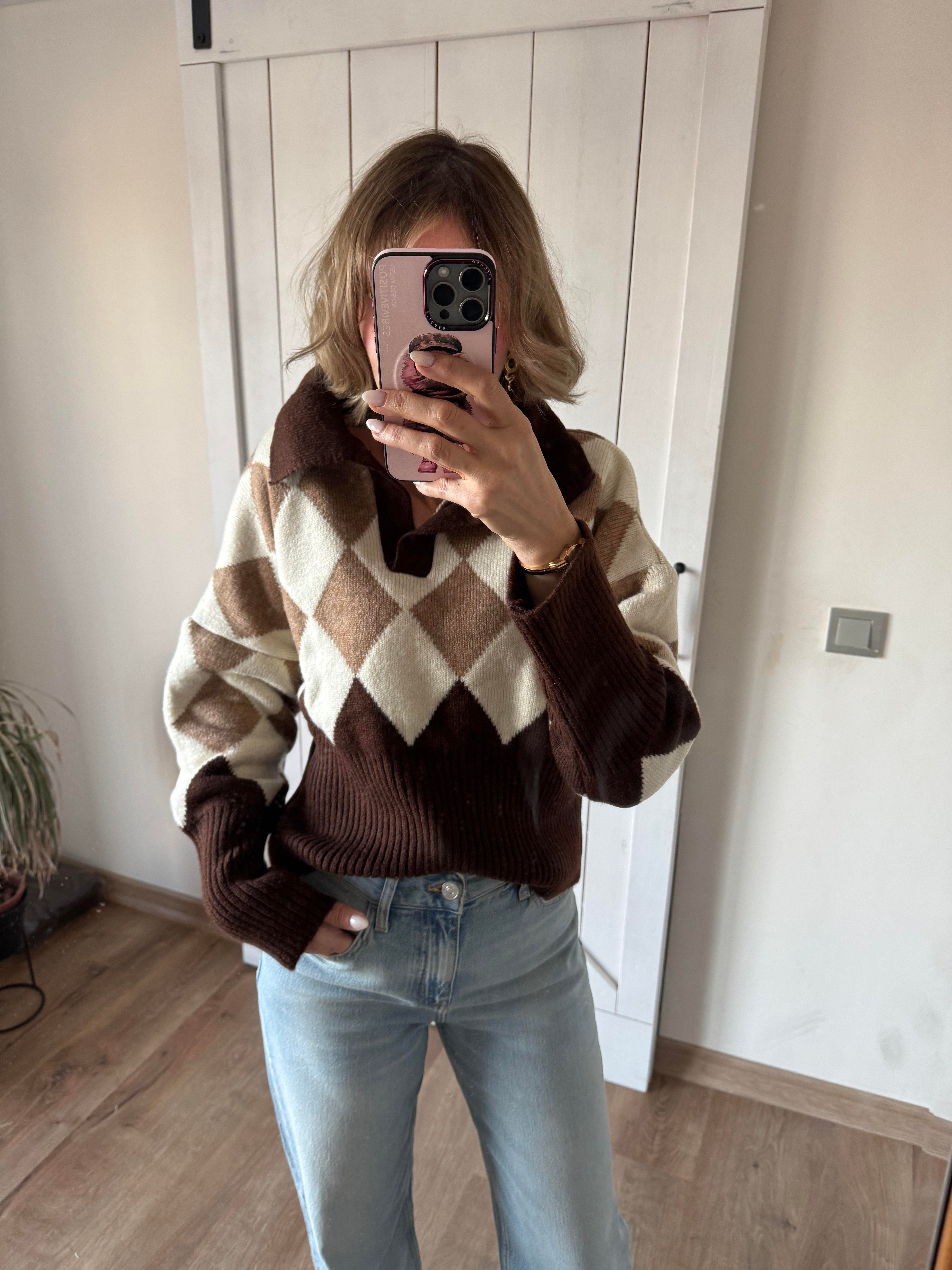 Polo Yaka Acı Kahve Kazak