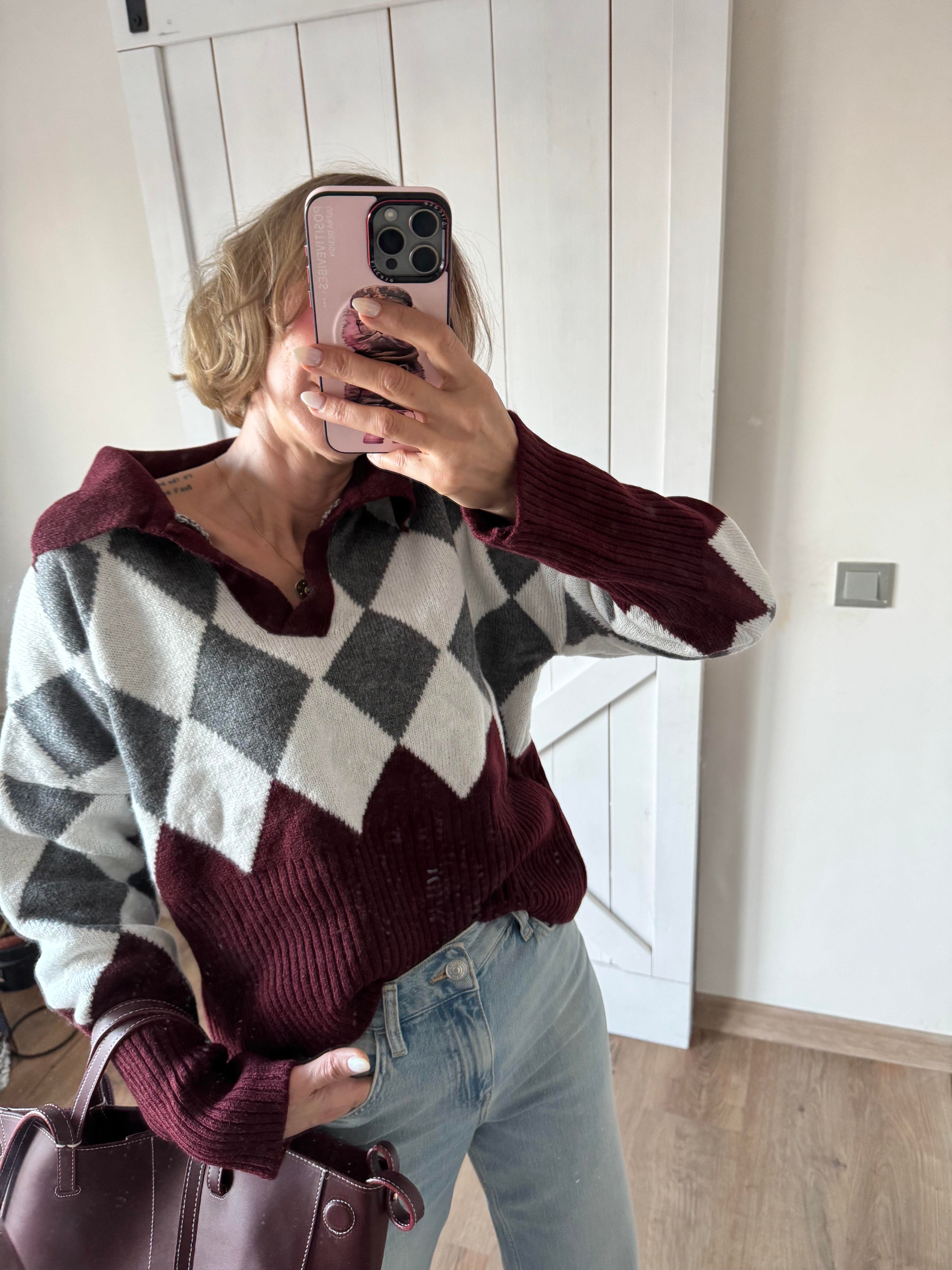 Polo Yaka Bordo Baklava Kazak