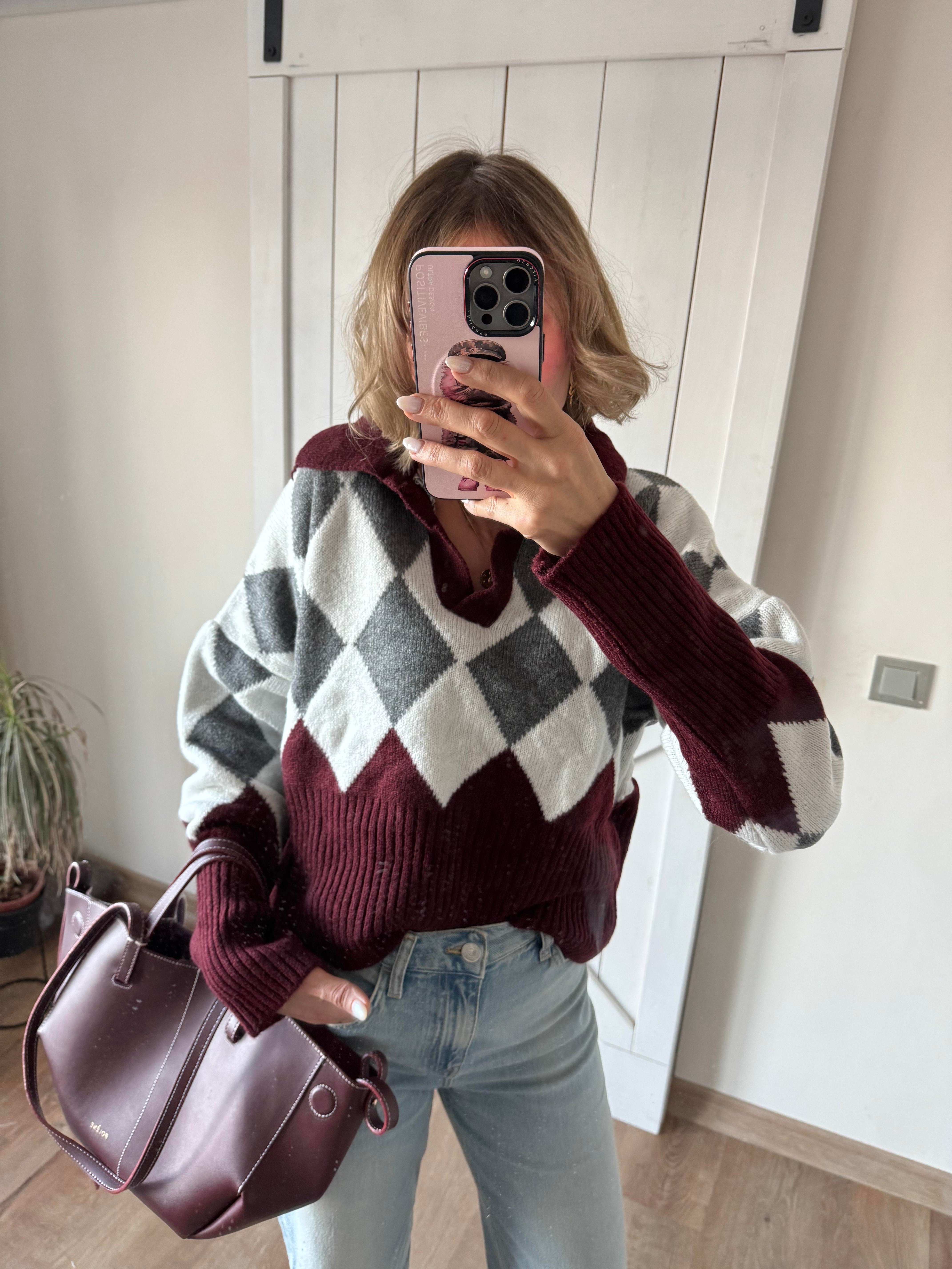 Polo Yaka Bordo Baklava Kazak