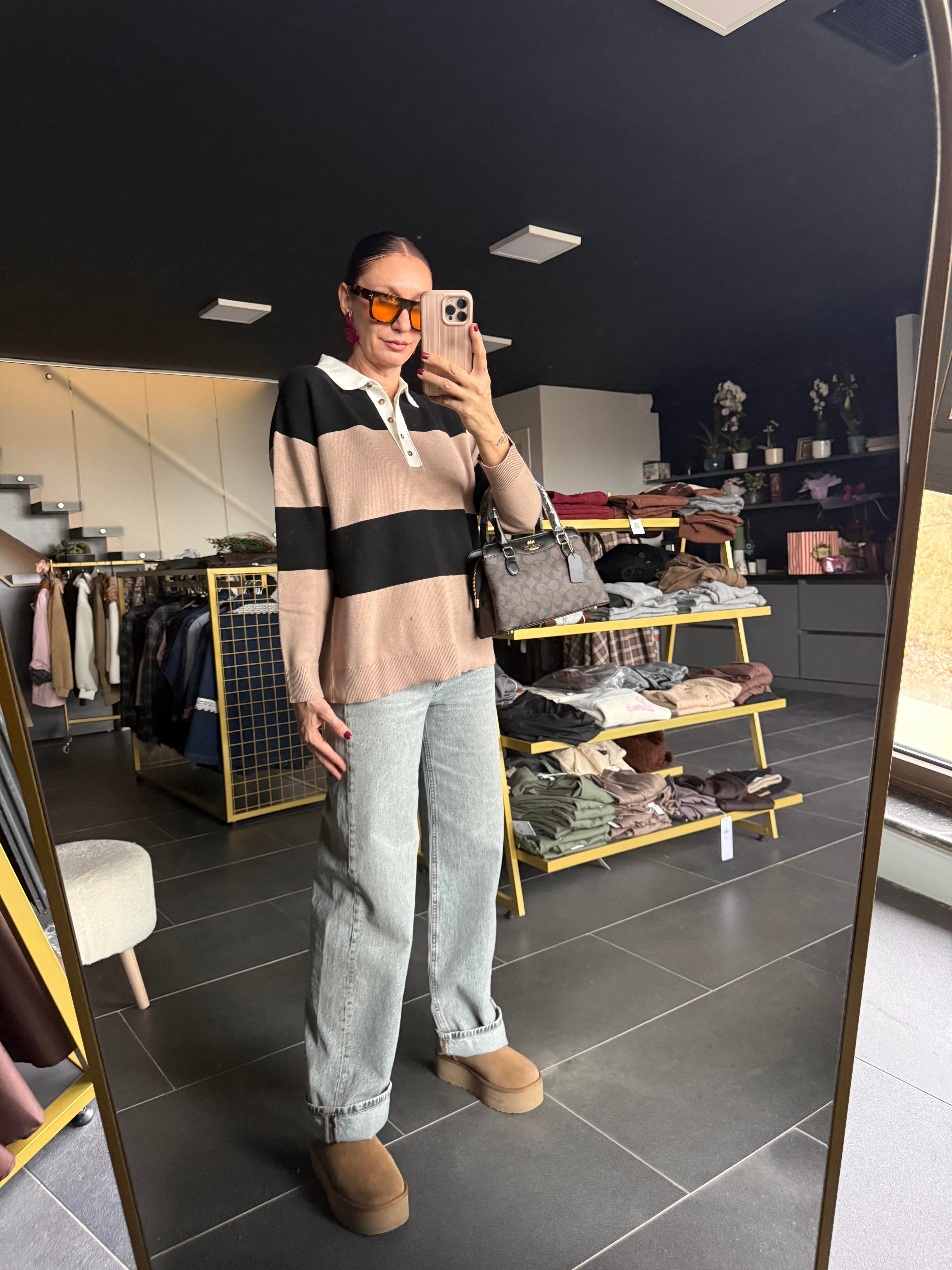 Polo Yaka Çizgili Kazak