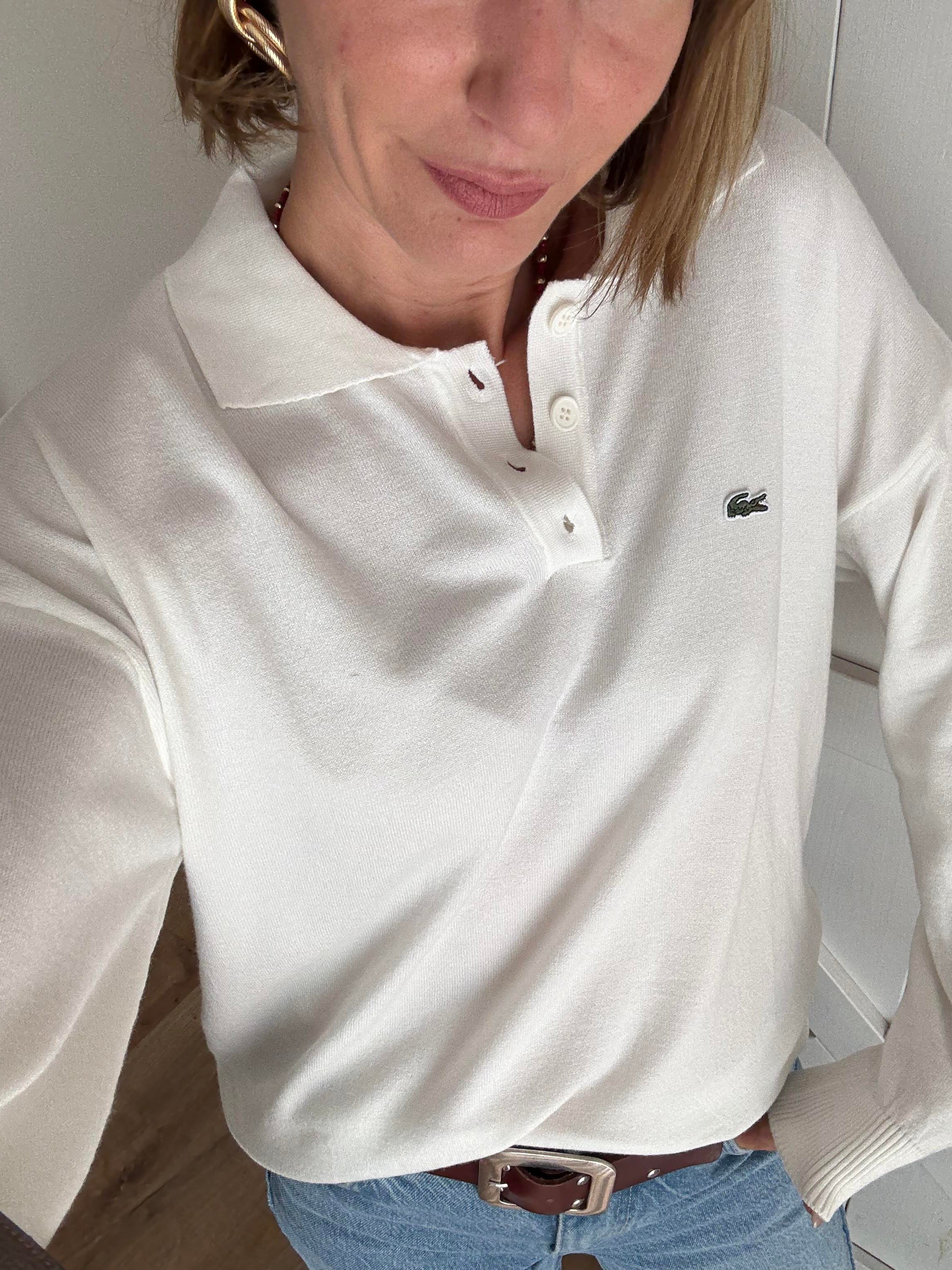 Polo Yaka Kırık Beyaz Lcs Triko