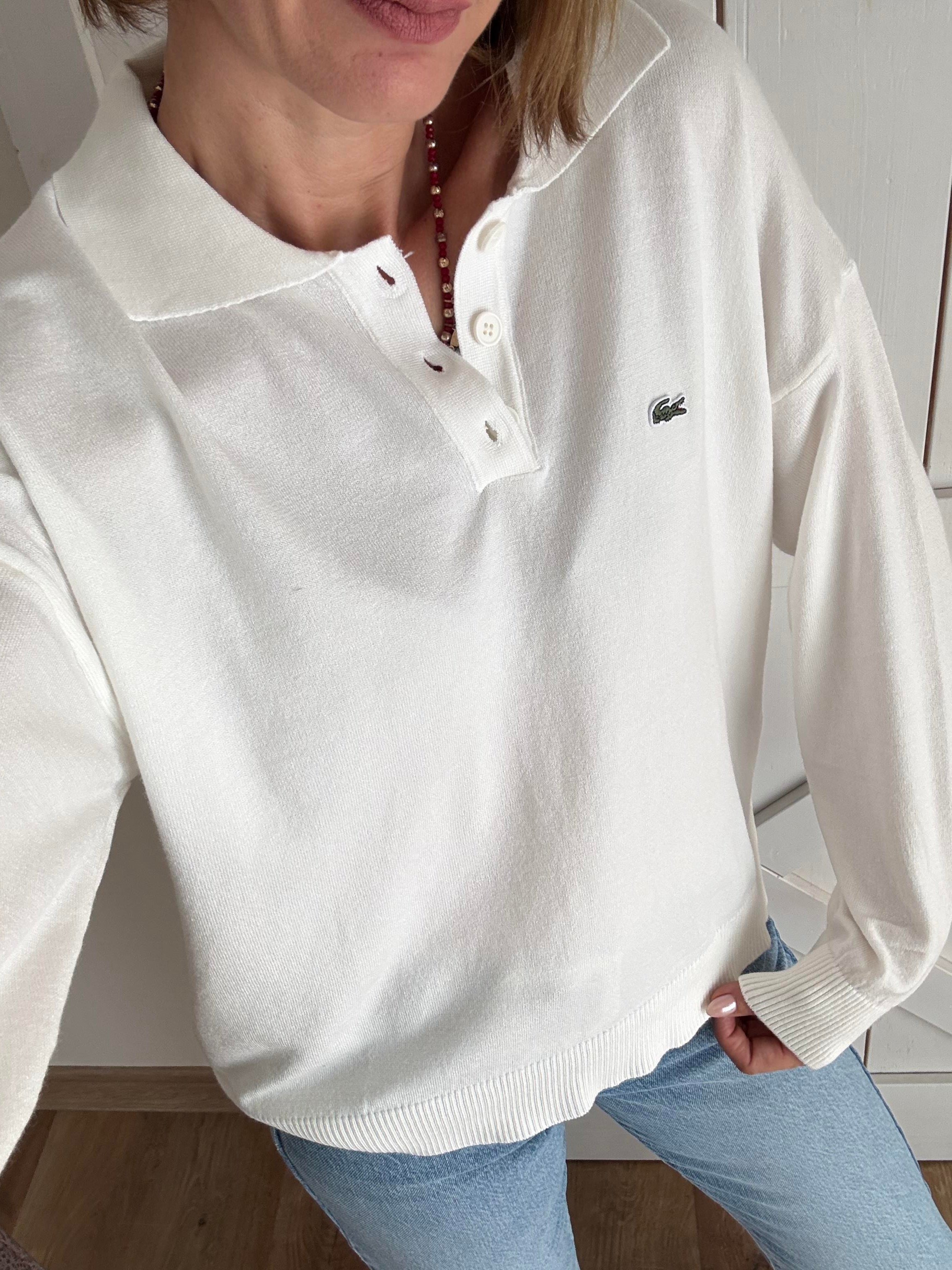 Polo Yaka Kırık Beyaz Lcs Triko