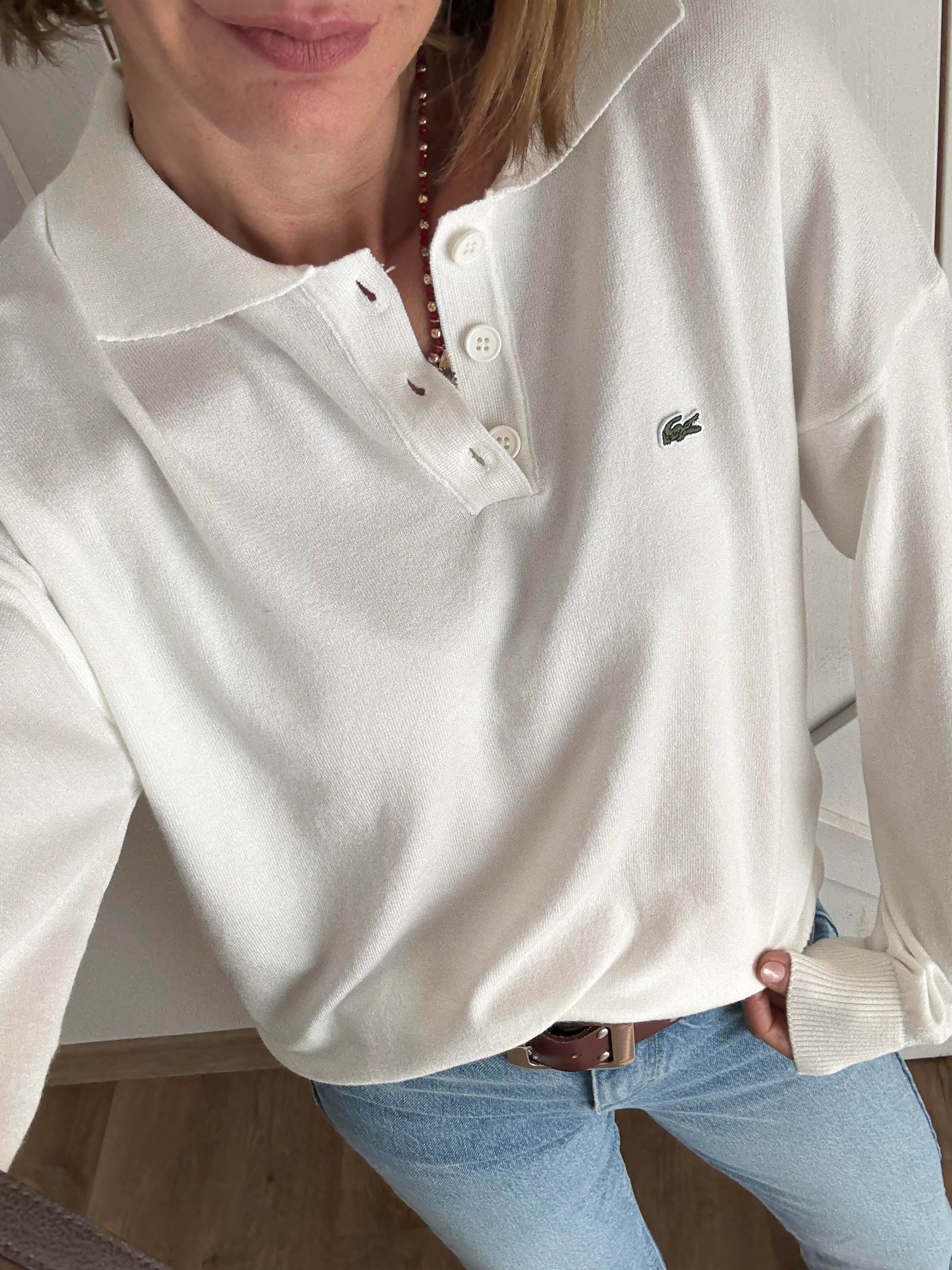 Polo Yaka Kırık Beyaz Lcs Triko