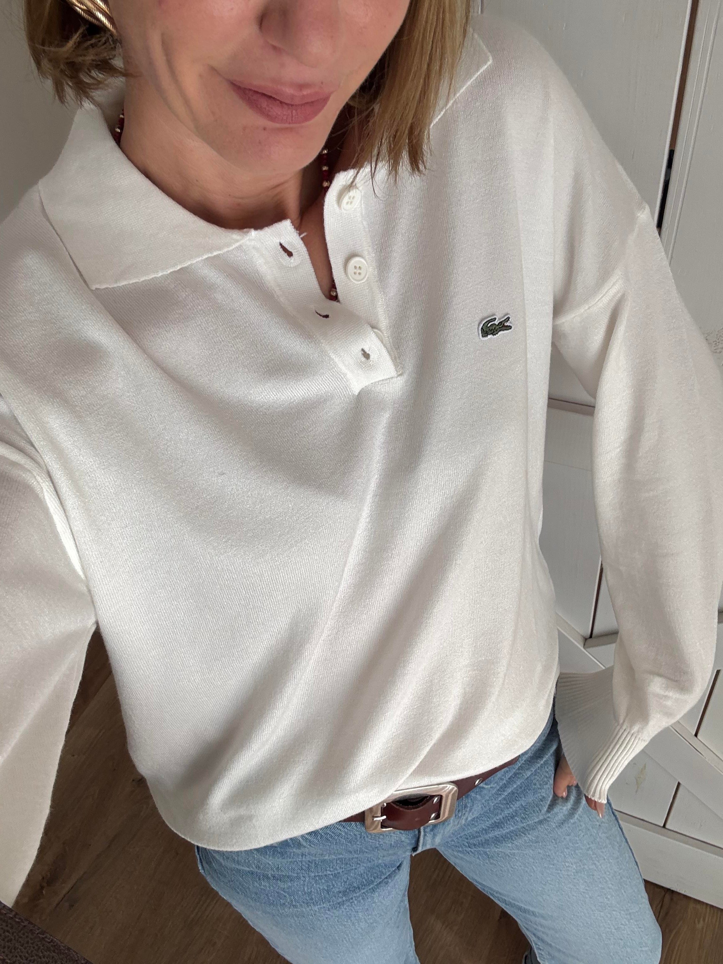 Polo Yaka Kırık Beyaz Lcs Triko