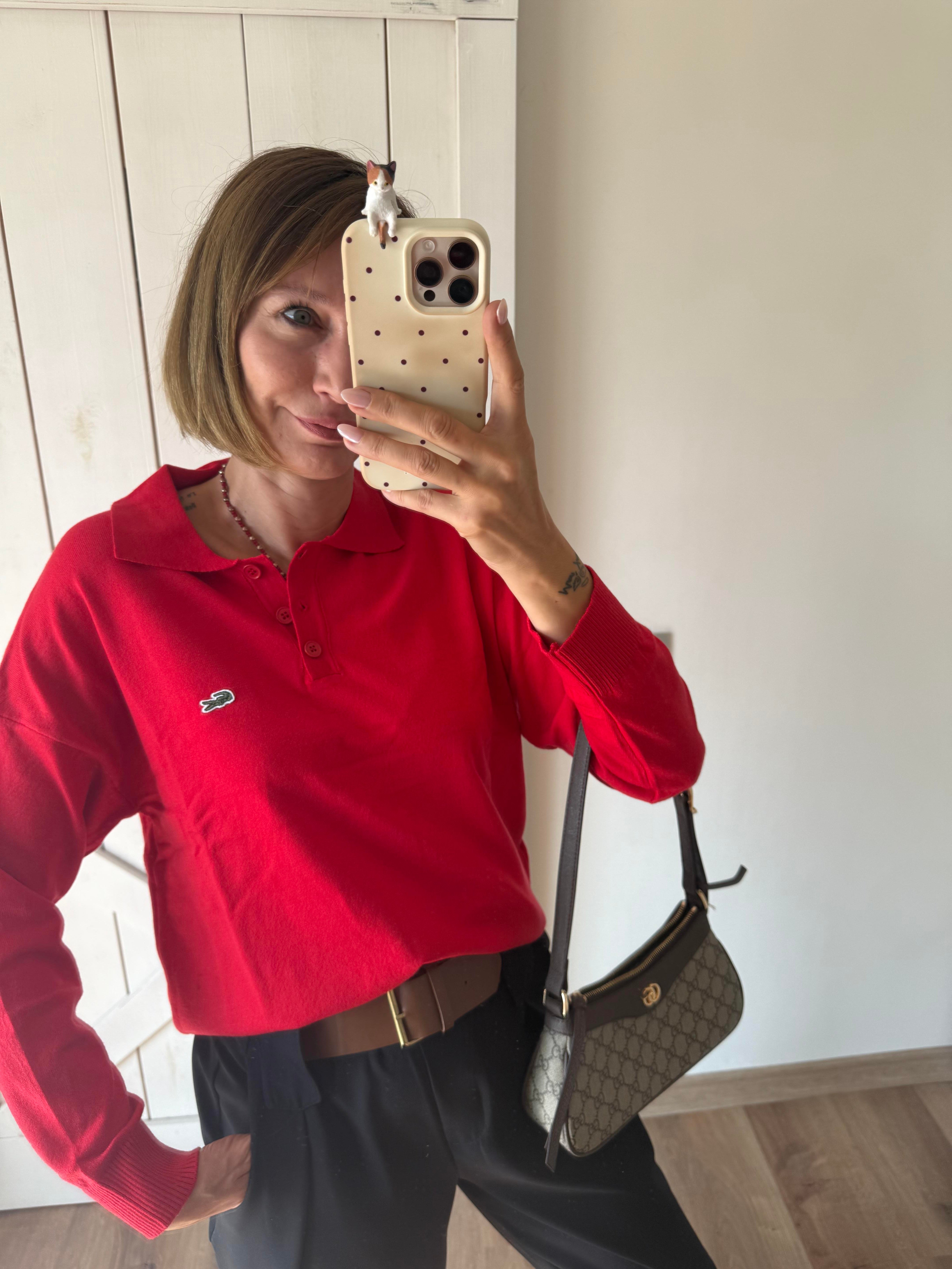 Polo Yaka Kırmızı Lcs Triko