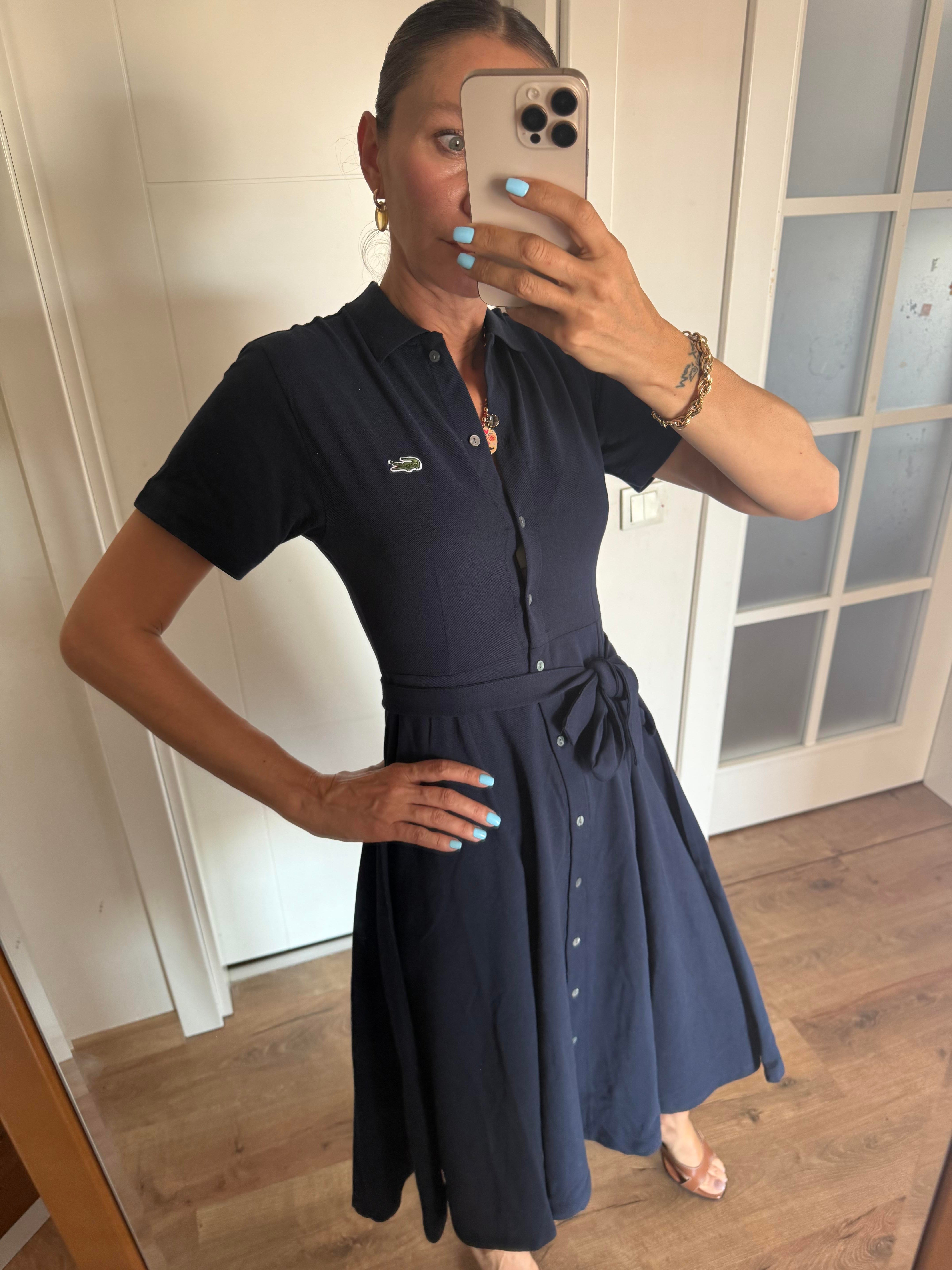 Polo Yaka Premium Lacivert Kuşaklı Elbise