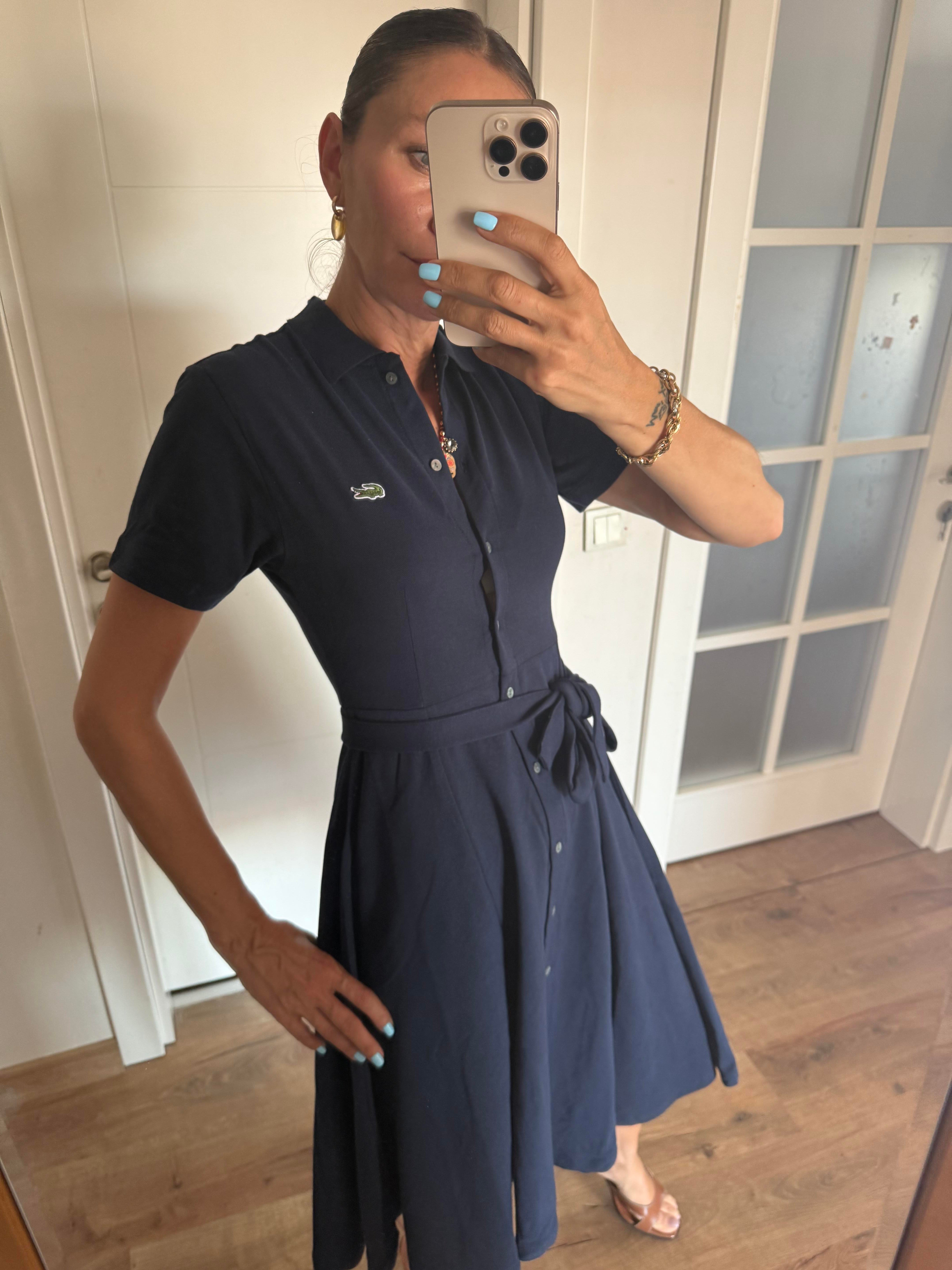 Polo Yaka Premium Lacivert Kuşaklı Elbise