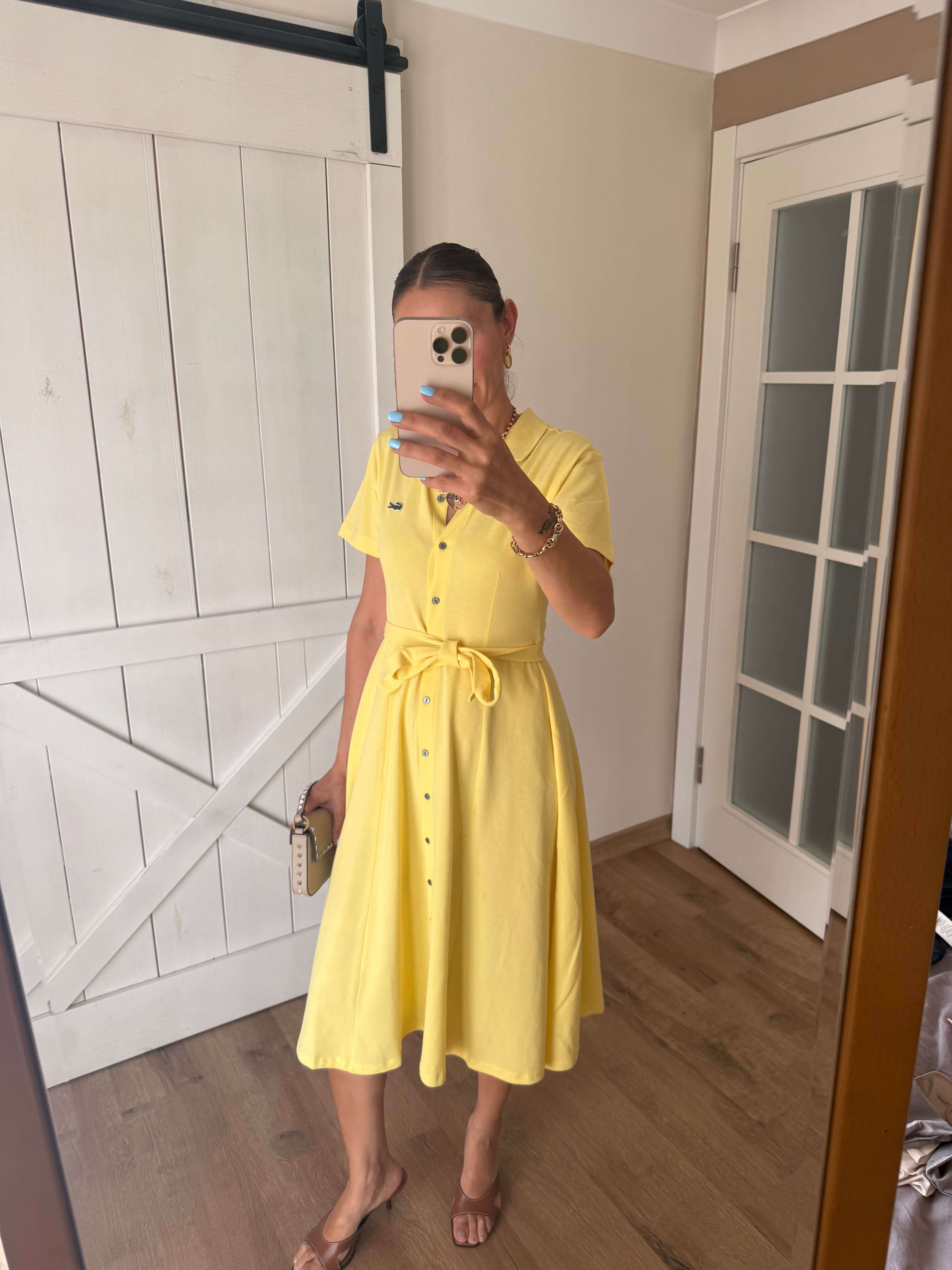 Polo Yaka Premium Lemonde Kuşaklı Elbise