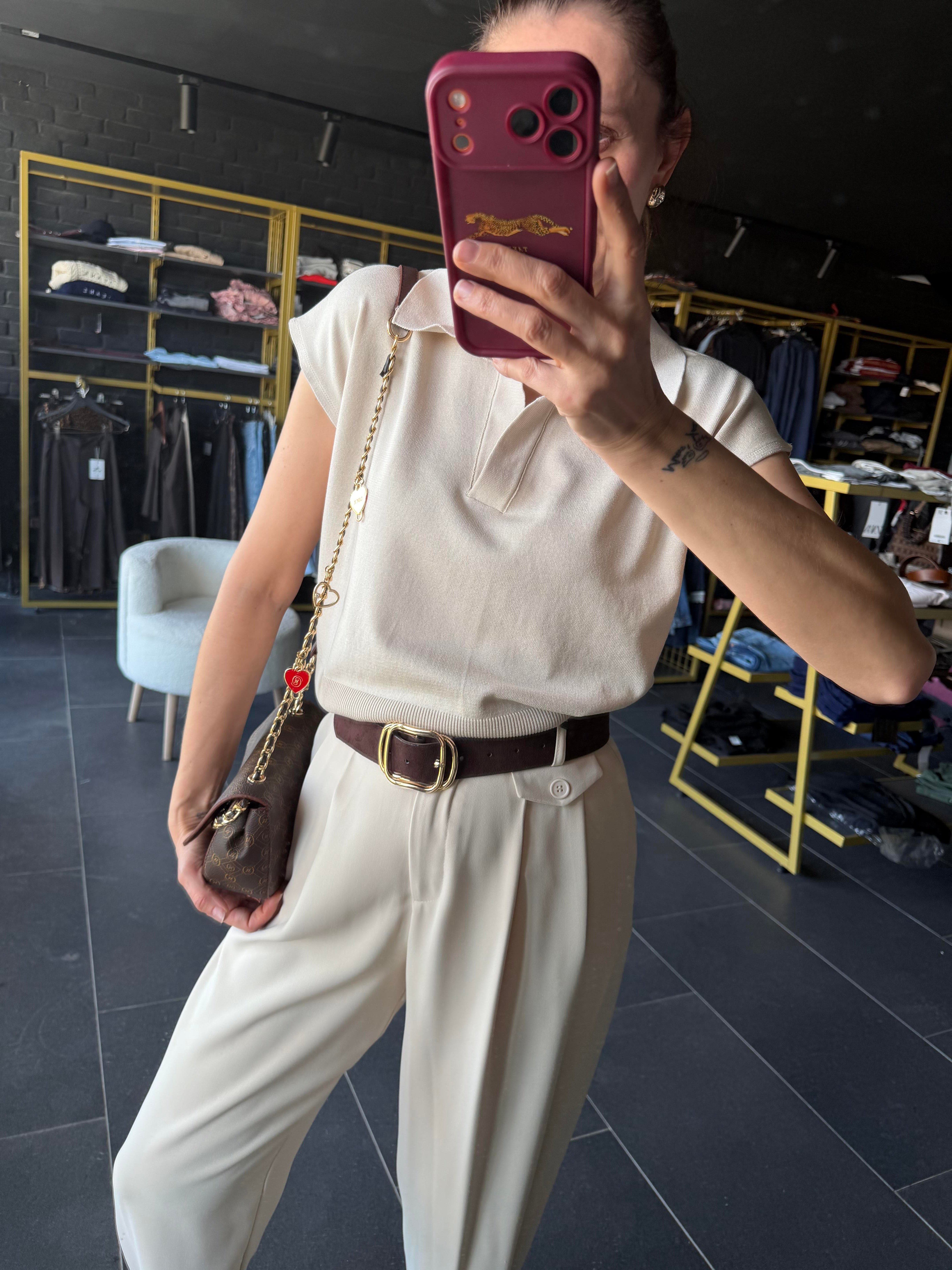 Polo Yaka Work Ekru Triko Tshirt