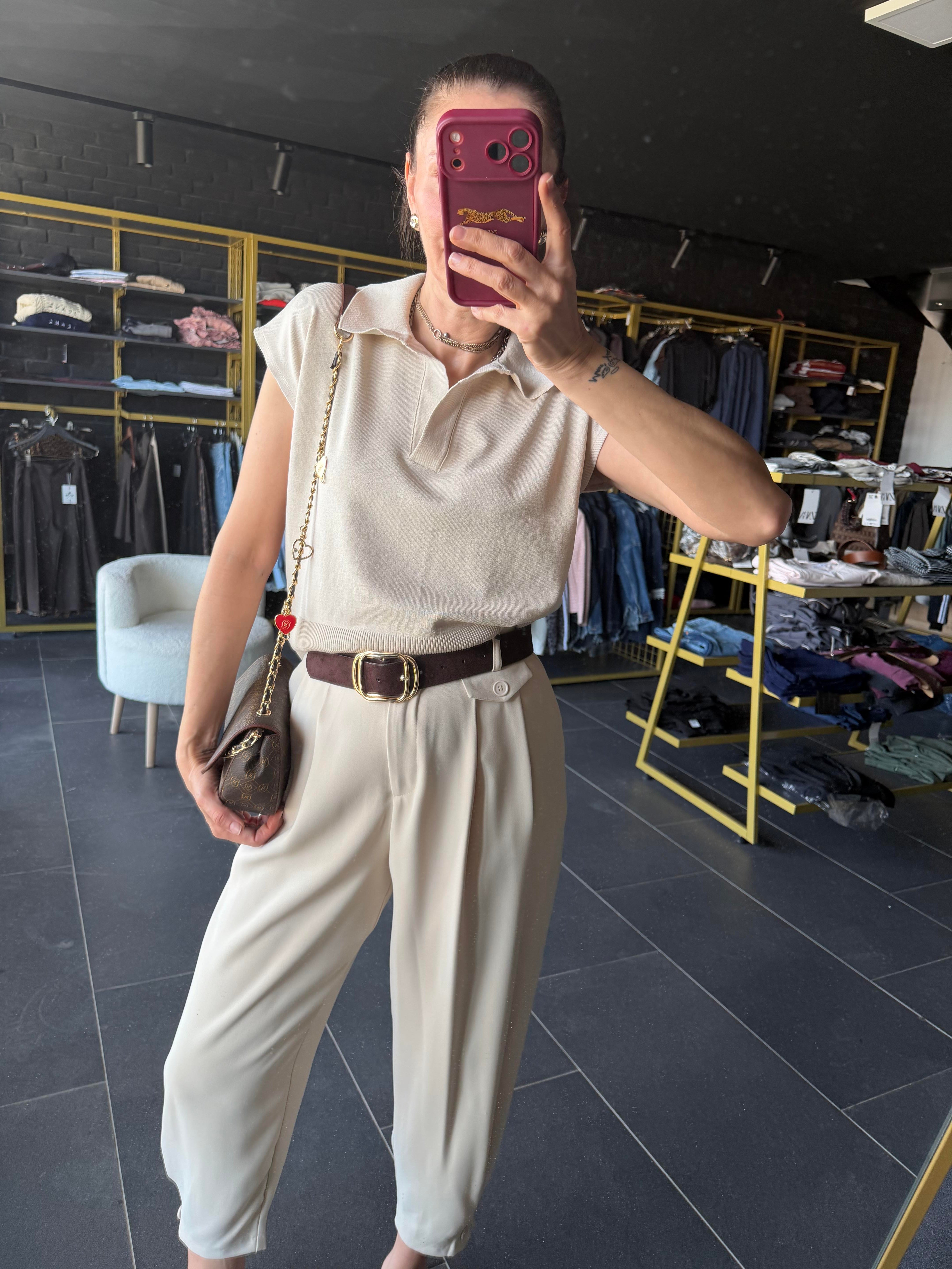 Polo Yaka Work Ekru Triko Tshirt