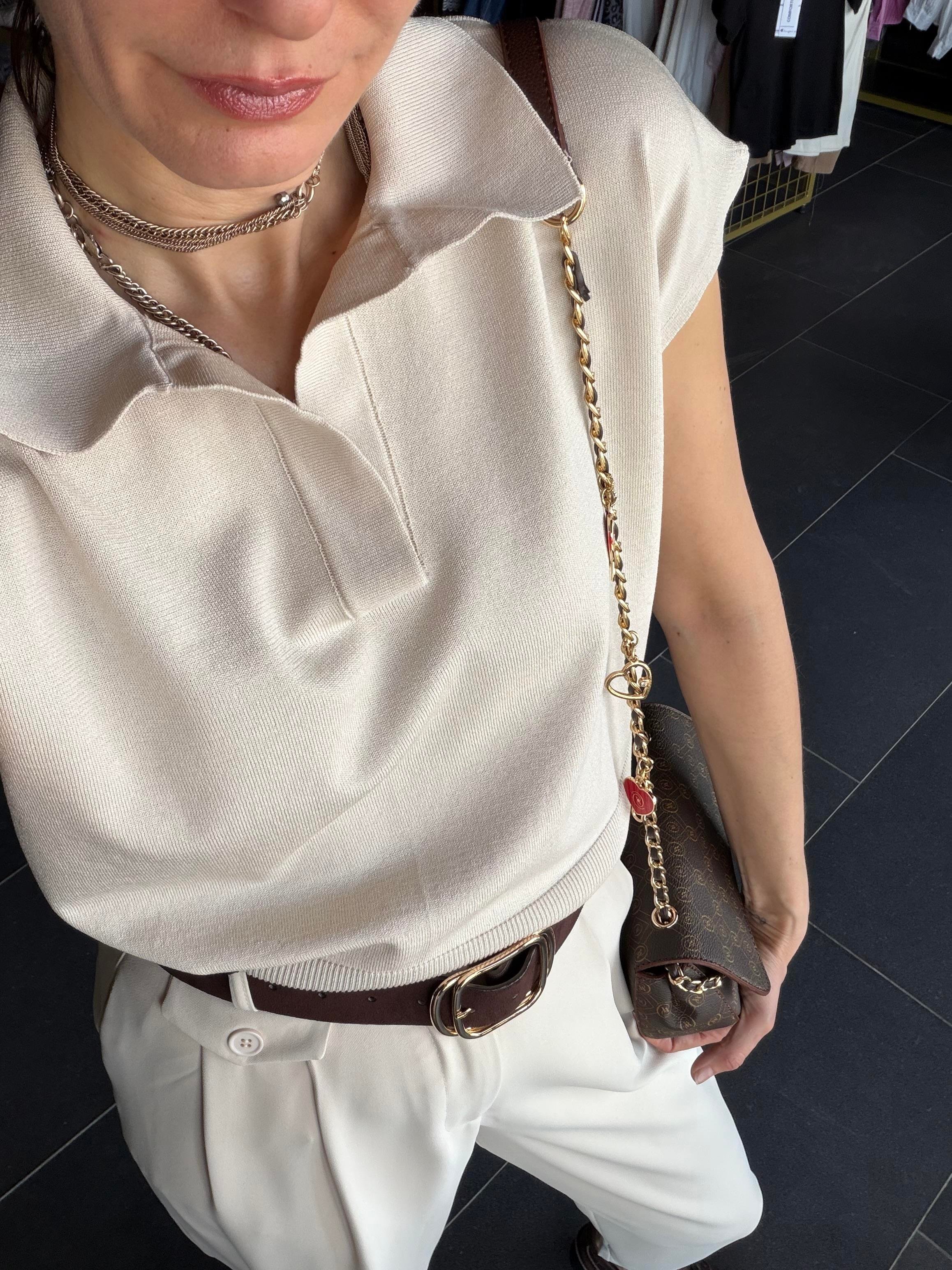 Polo Yaka Work Ekru Triko Tshirt