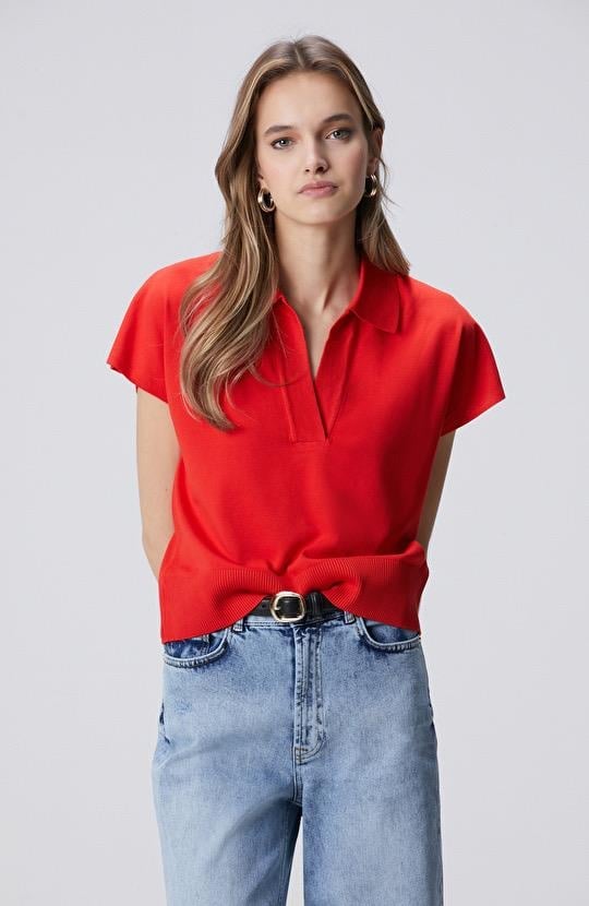 Polo Yaka Work Kırmızı Triko Tshirt