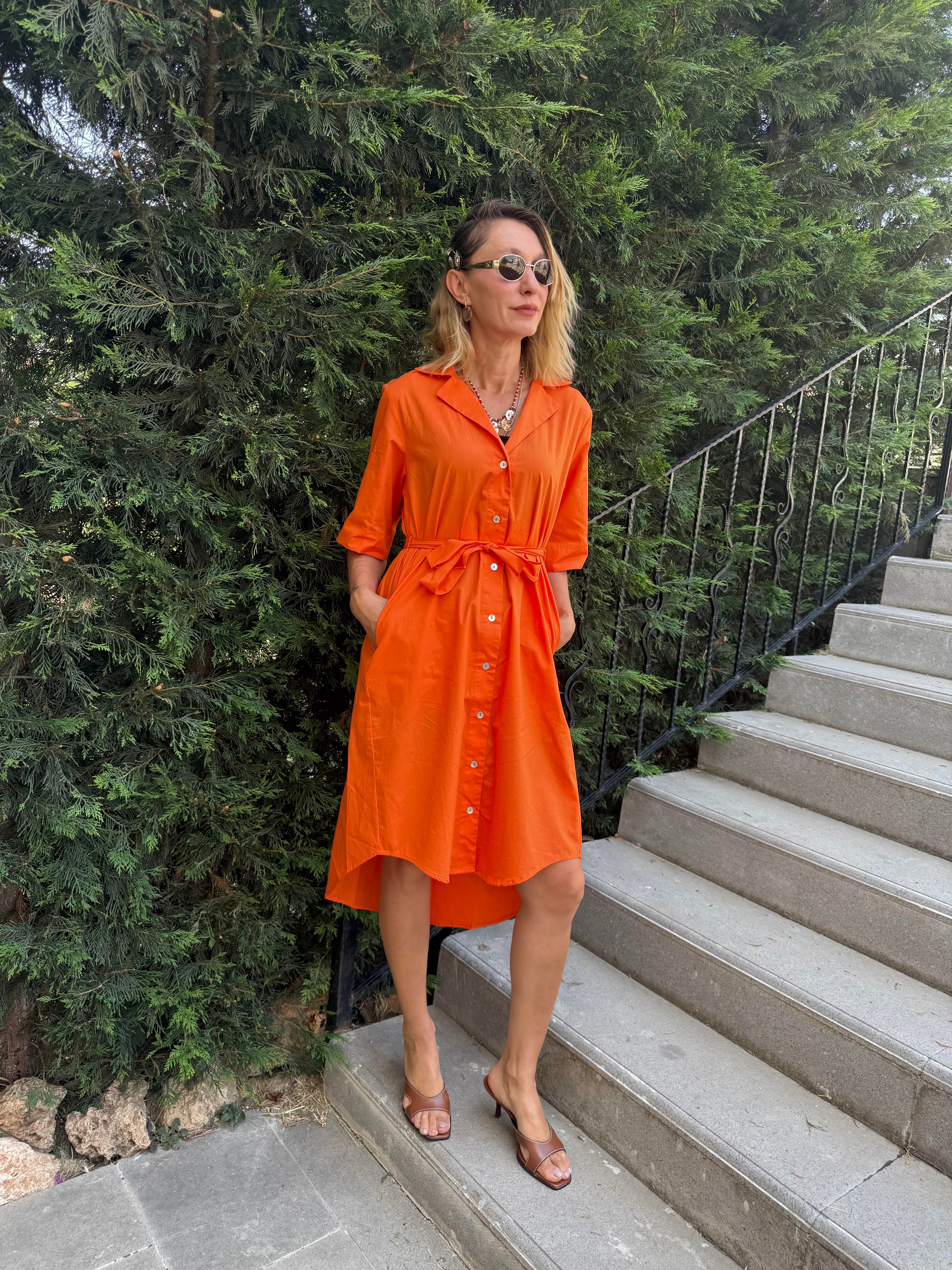 Poplin Orange Kos Gömlek Elbise