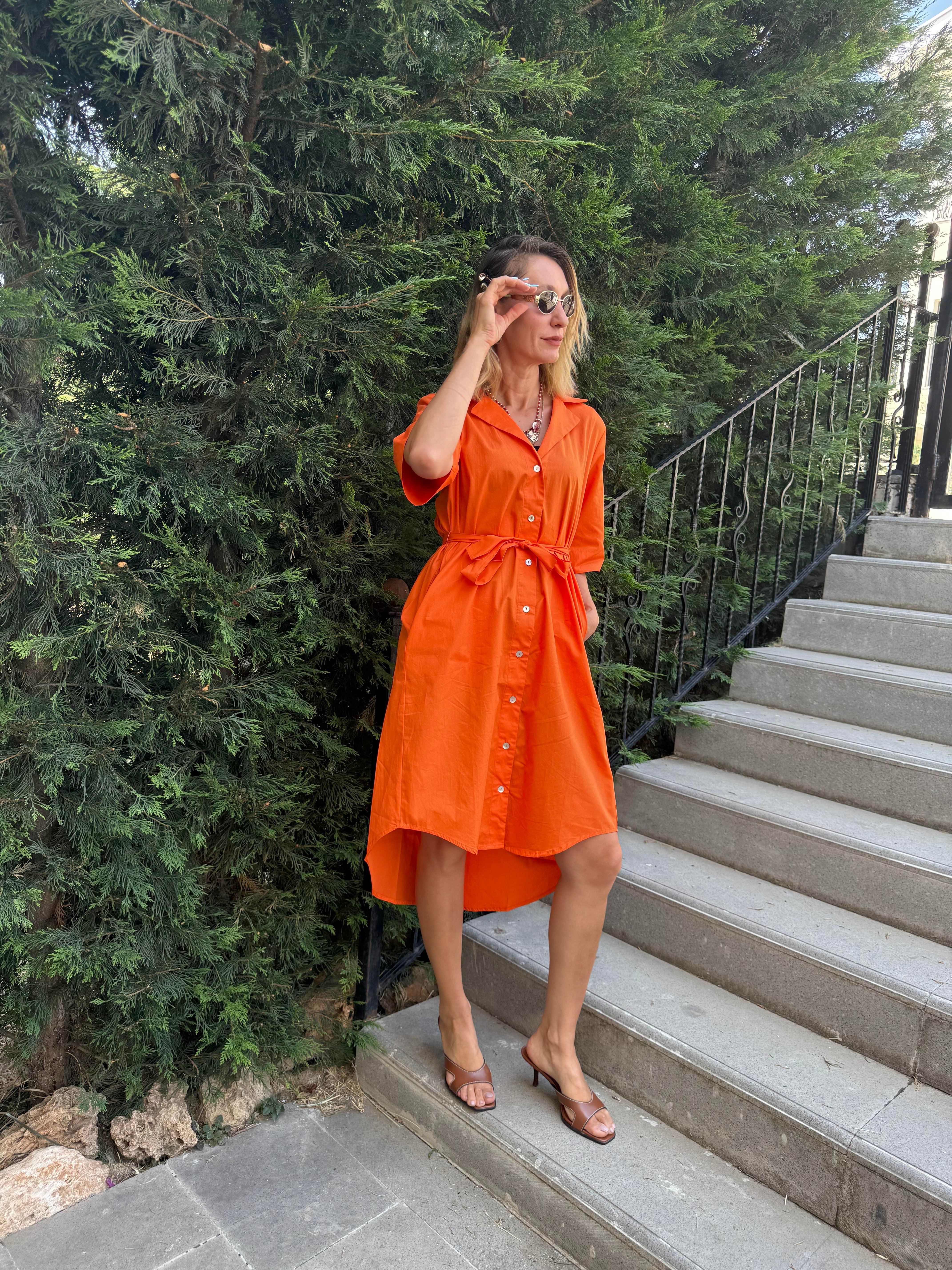 Poplin Orange Kos Gömlek Elbise