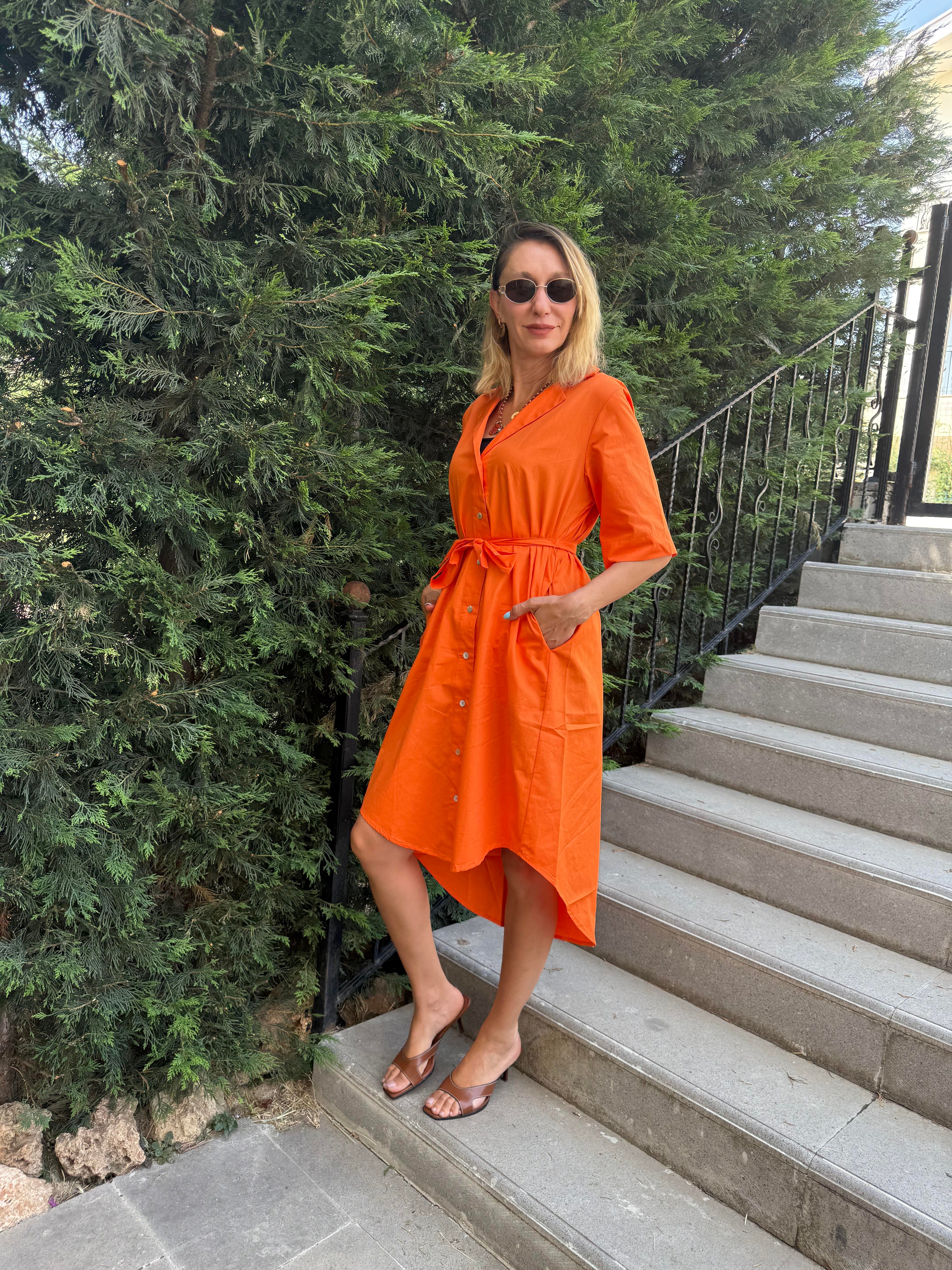 Poplin Orange Kos Gömlek Elbise