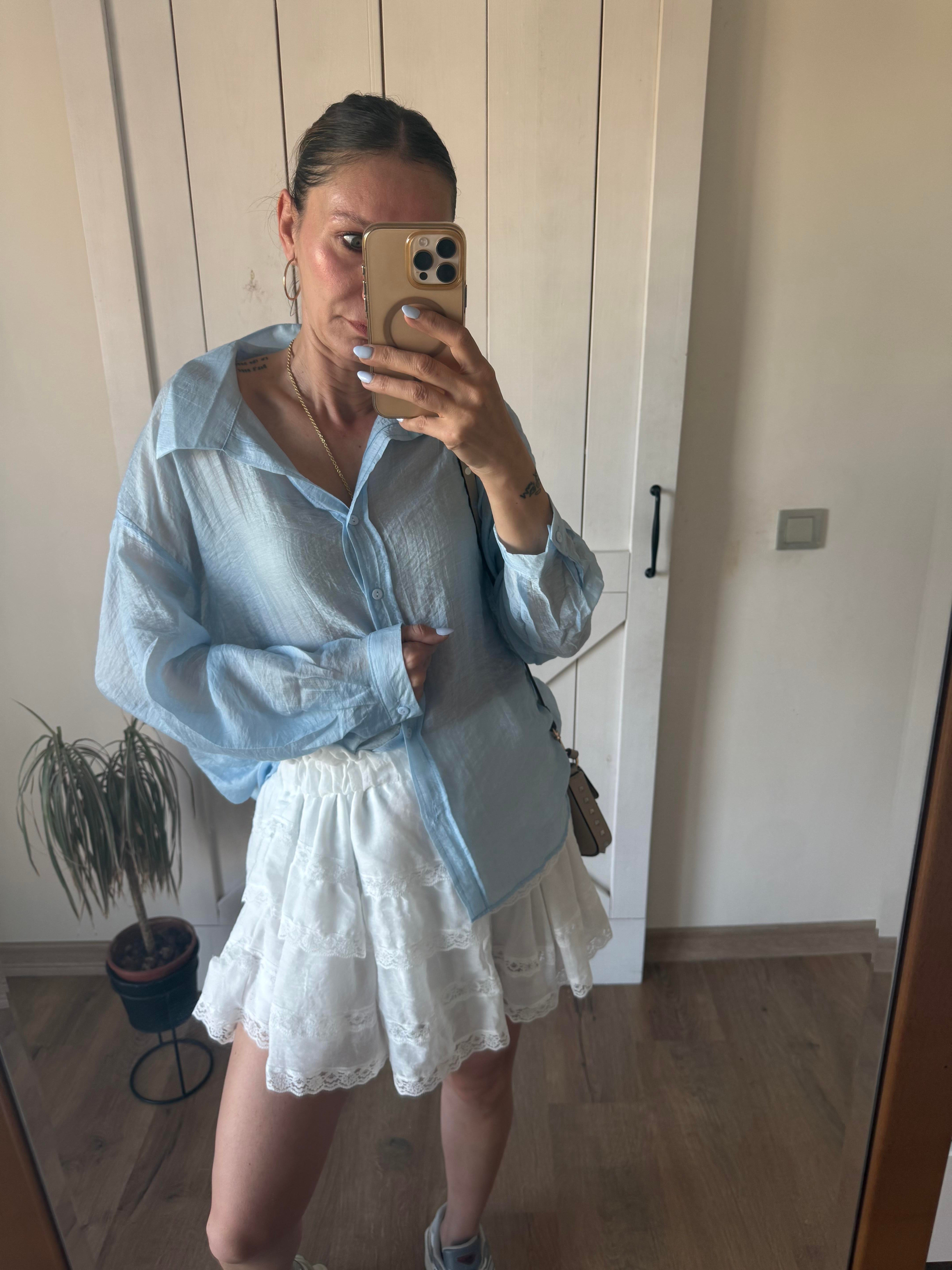 Premium Bebek Mavi Tensel Gömlek