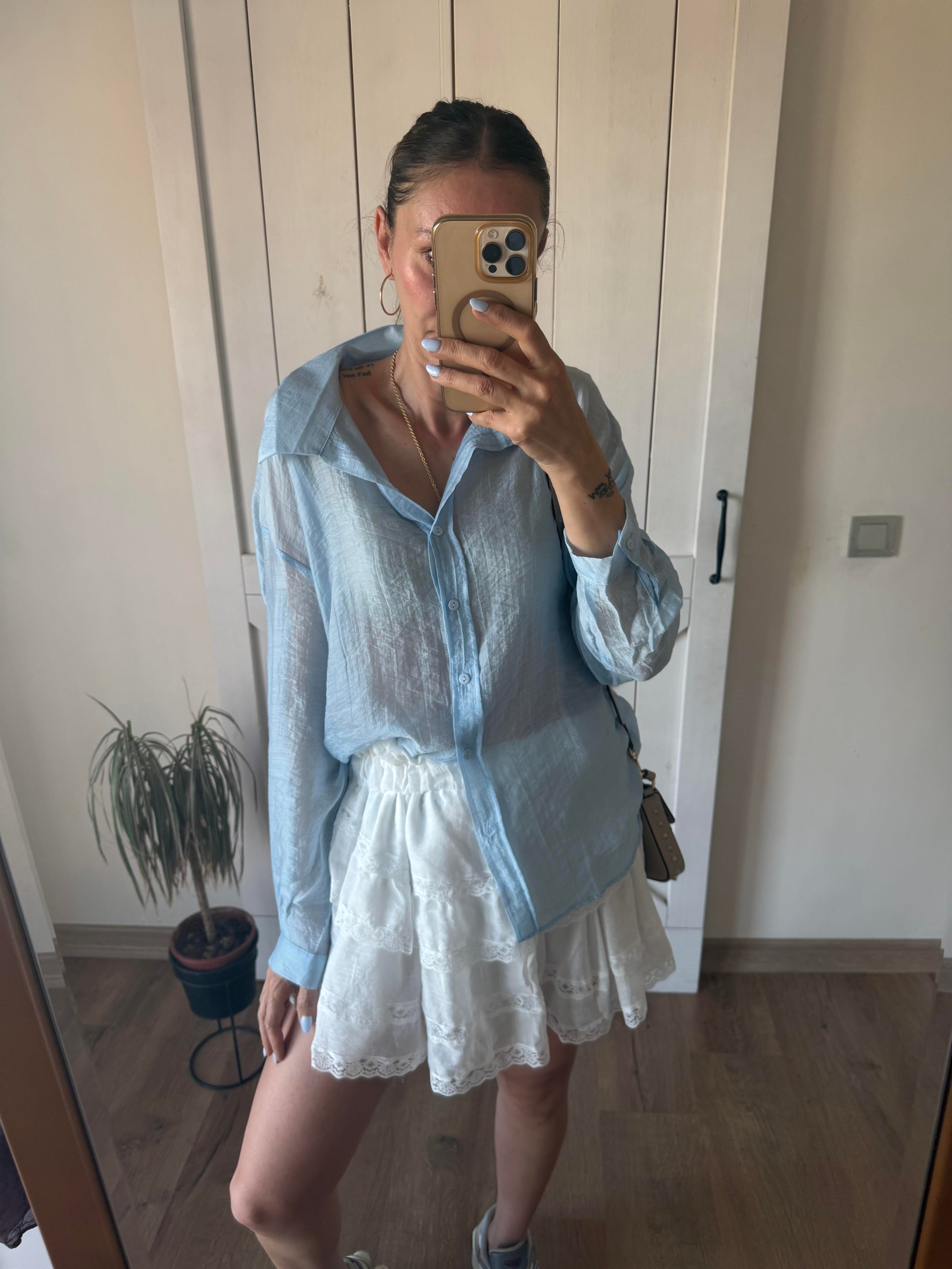 Premium Bebek Mavi Tensel Gömlek