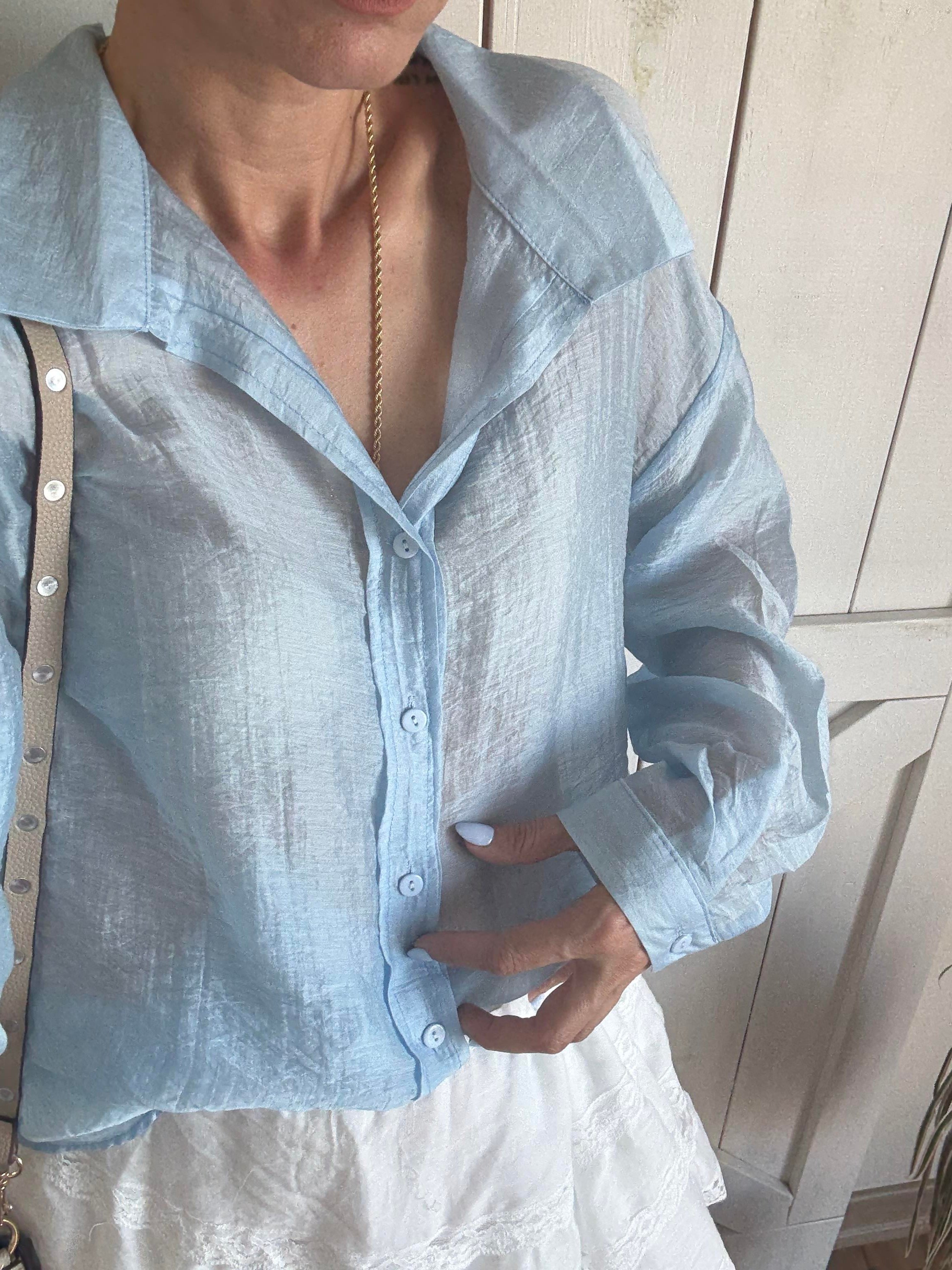 Premium Bebek Mavi Tensel Gömlek