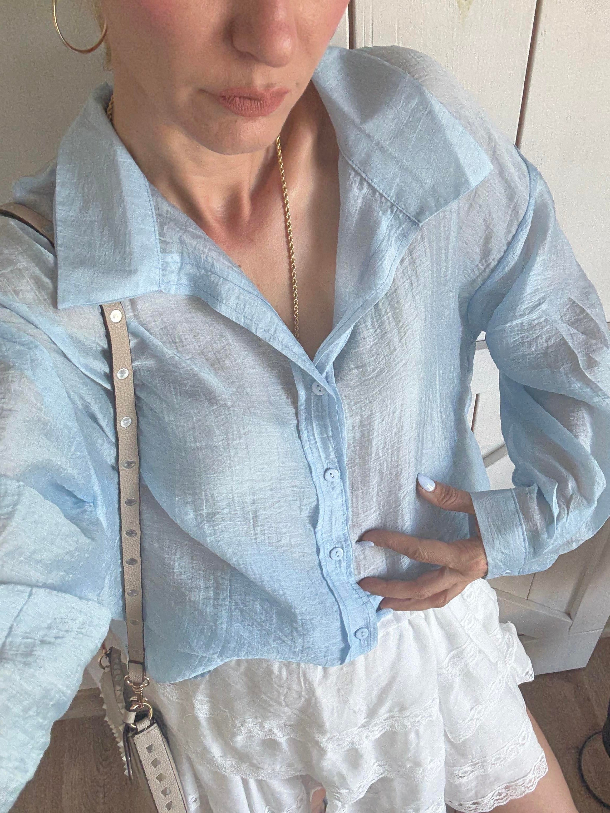 Premium Bebek Mavi Tensel Gömlek