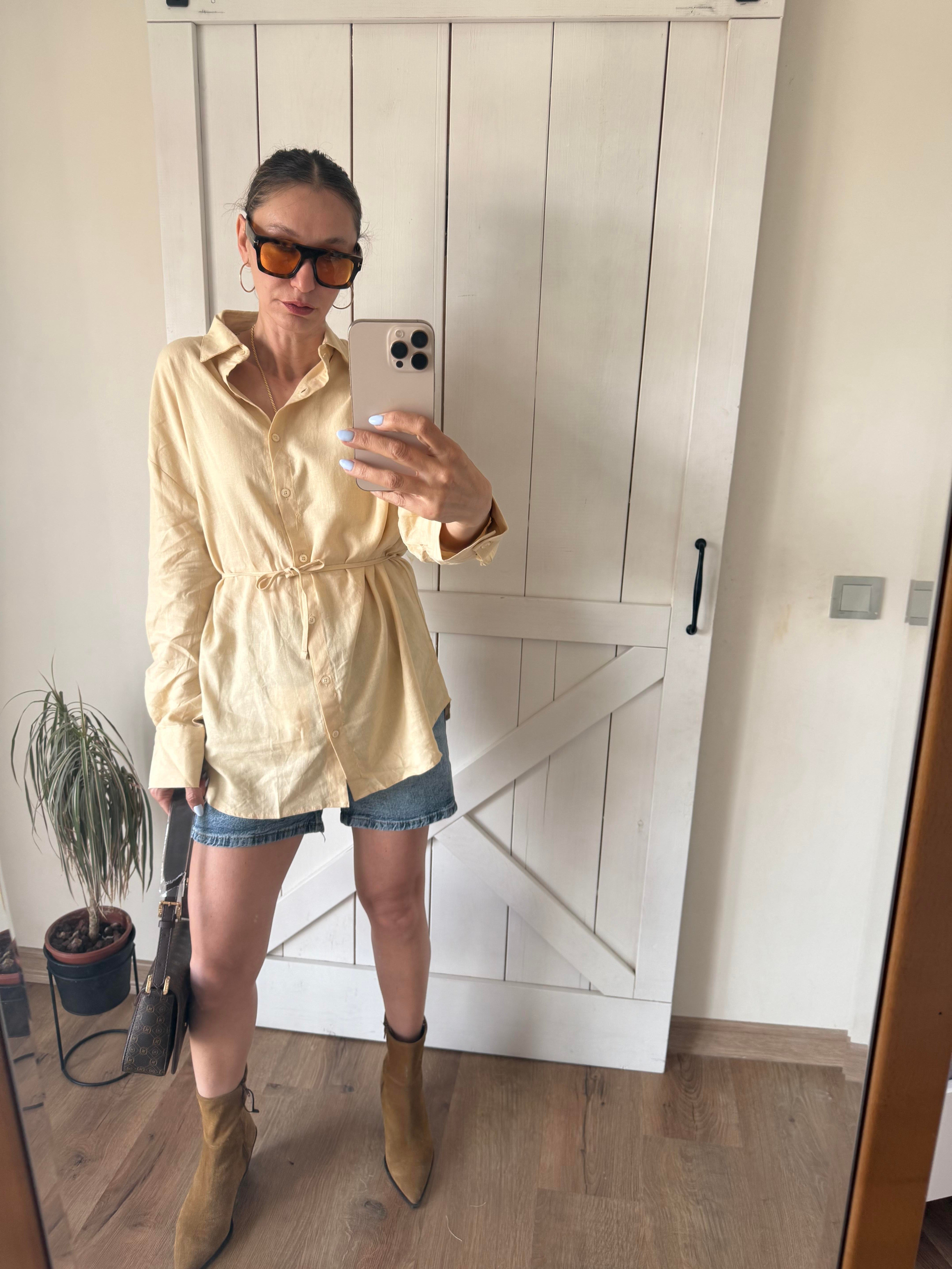 Premium Belden Büzgülü Keten Gömlek