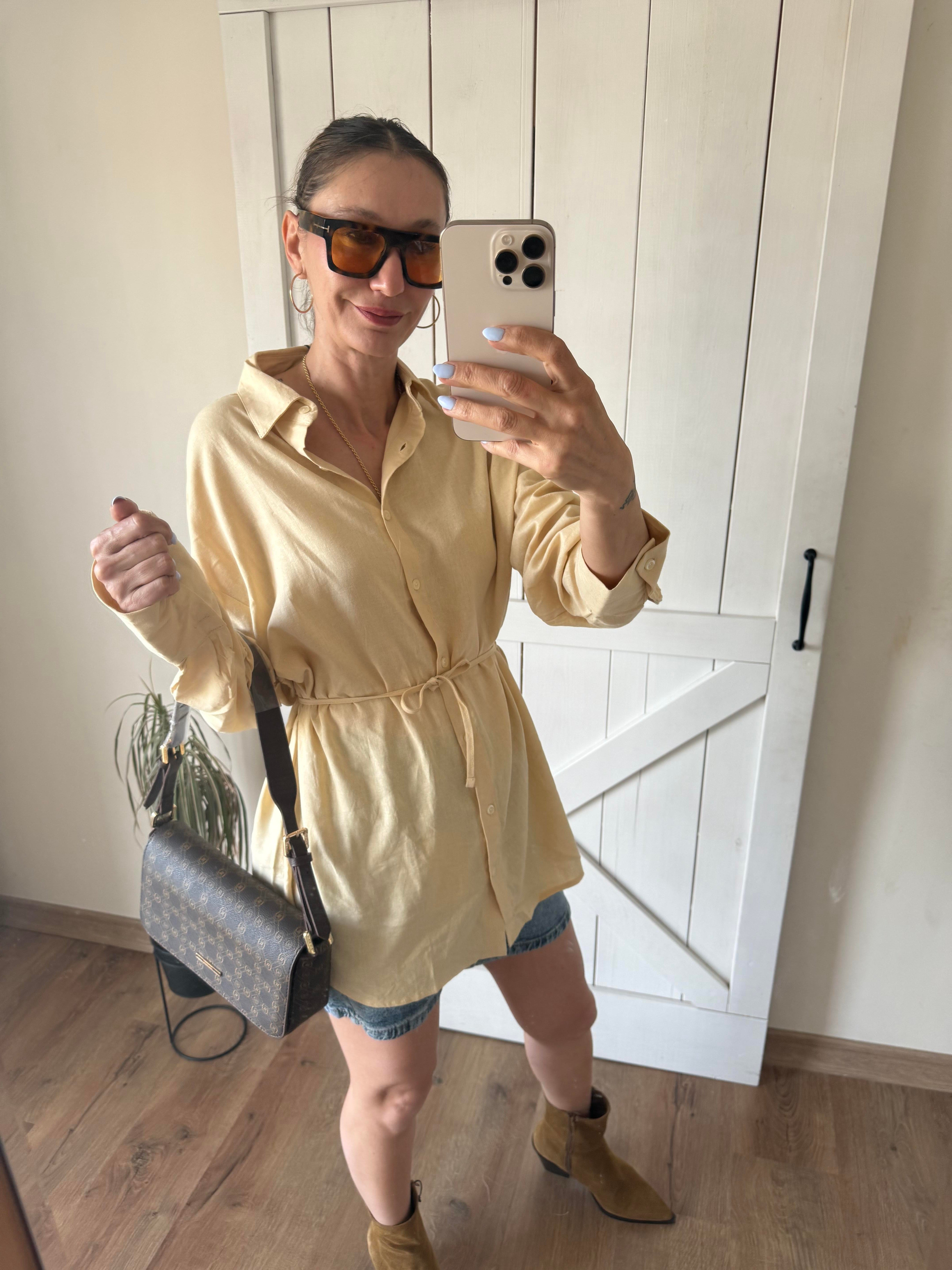 Premium Belden Büzgülü Keten Gömlek