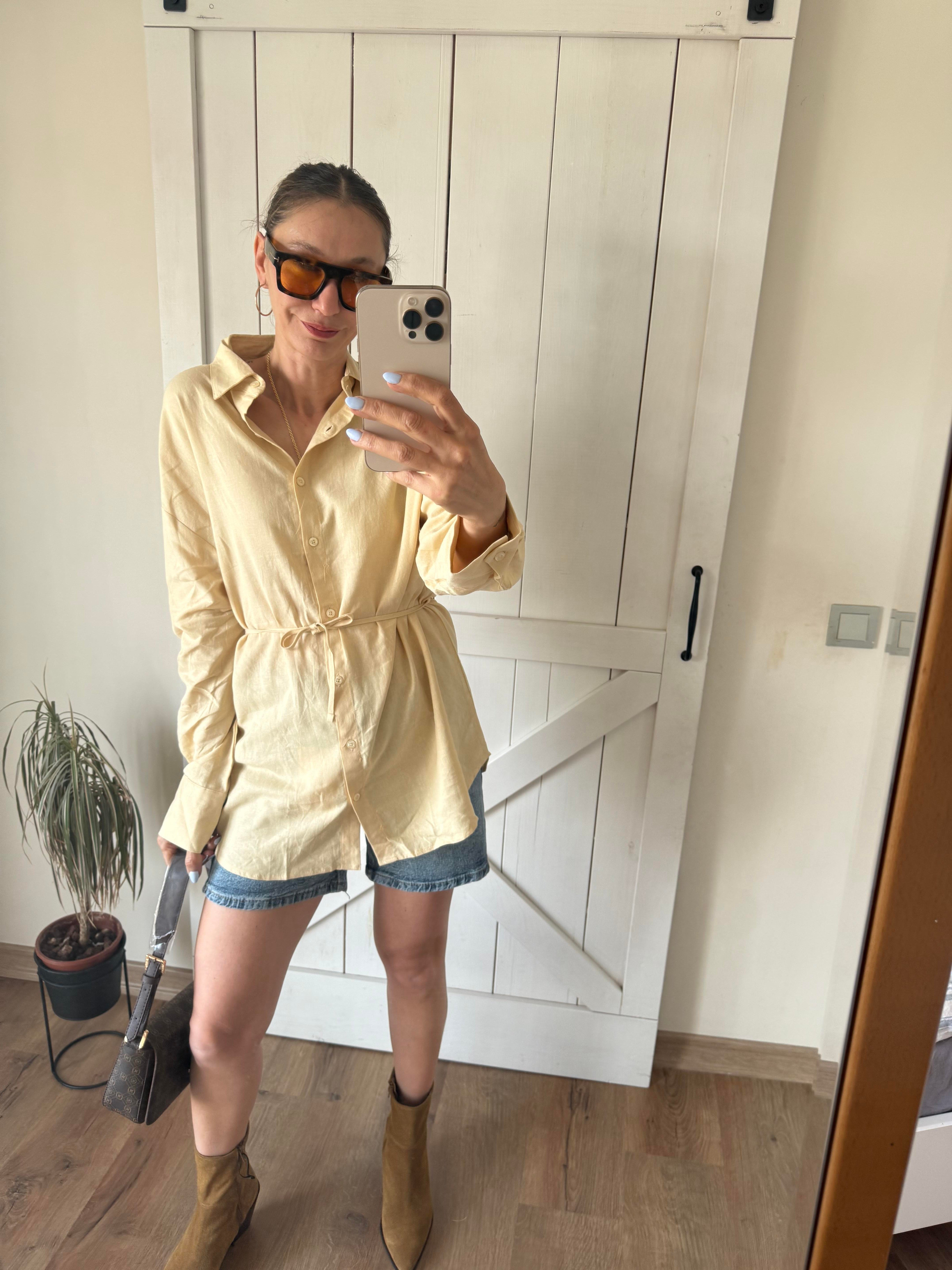 Premium Belden Büzgülü Keten Gömlek