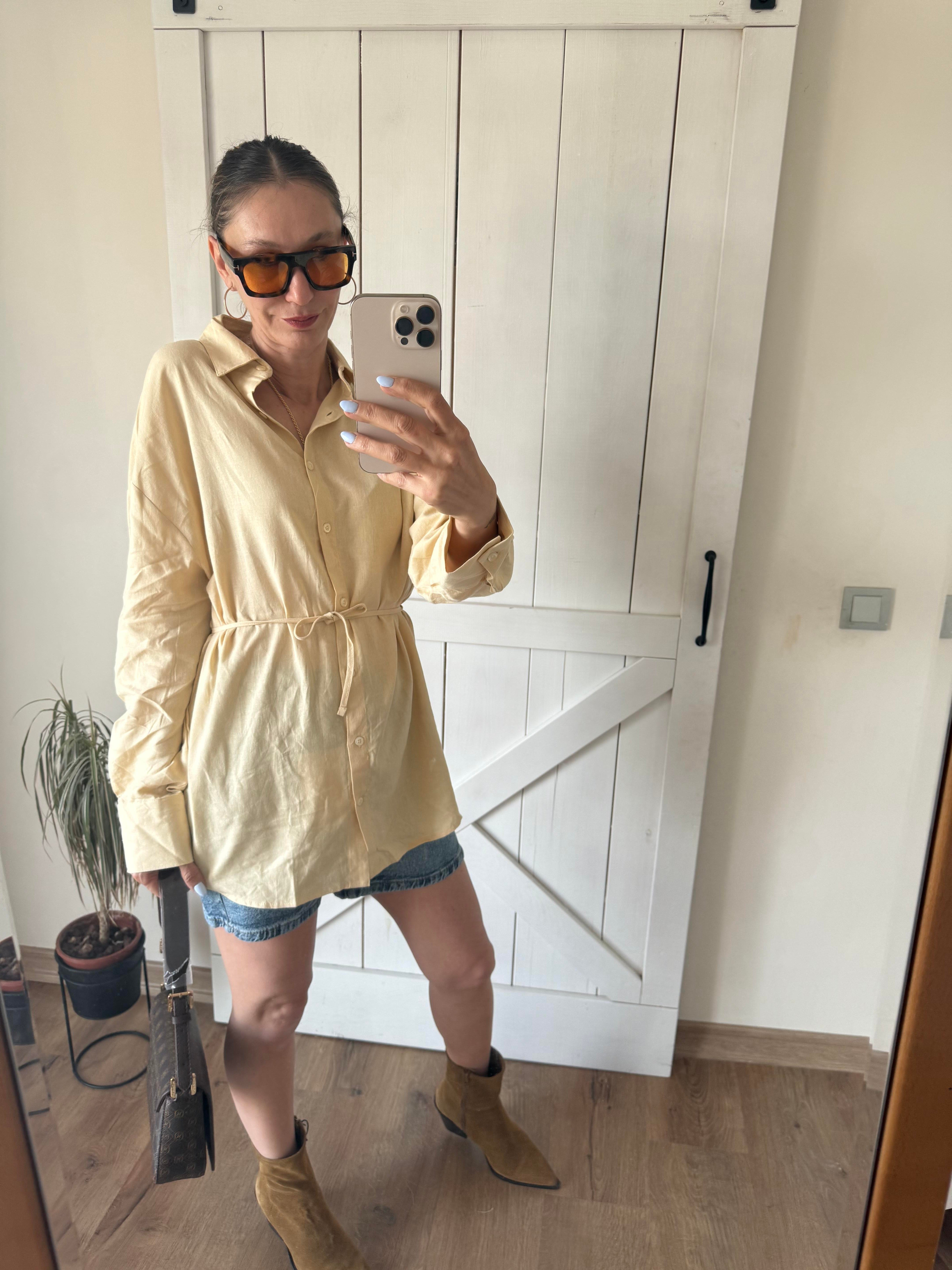 Premium Belden Büzgülü Keten Gömlek