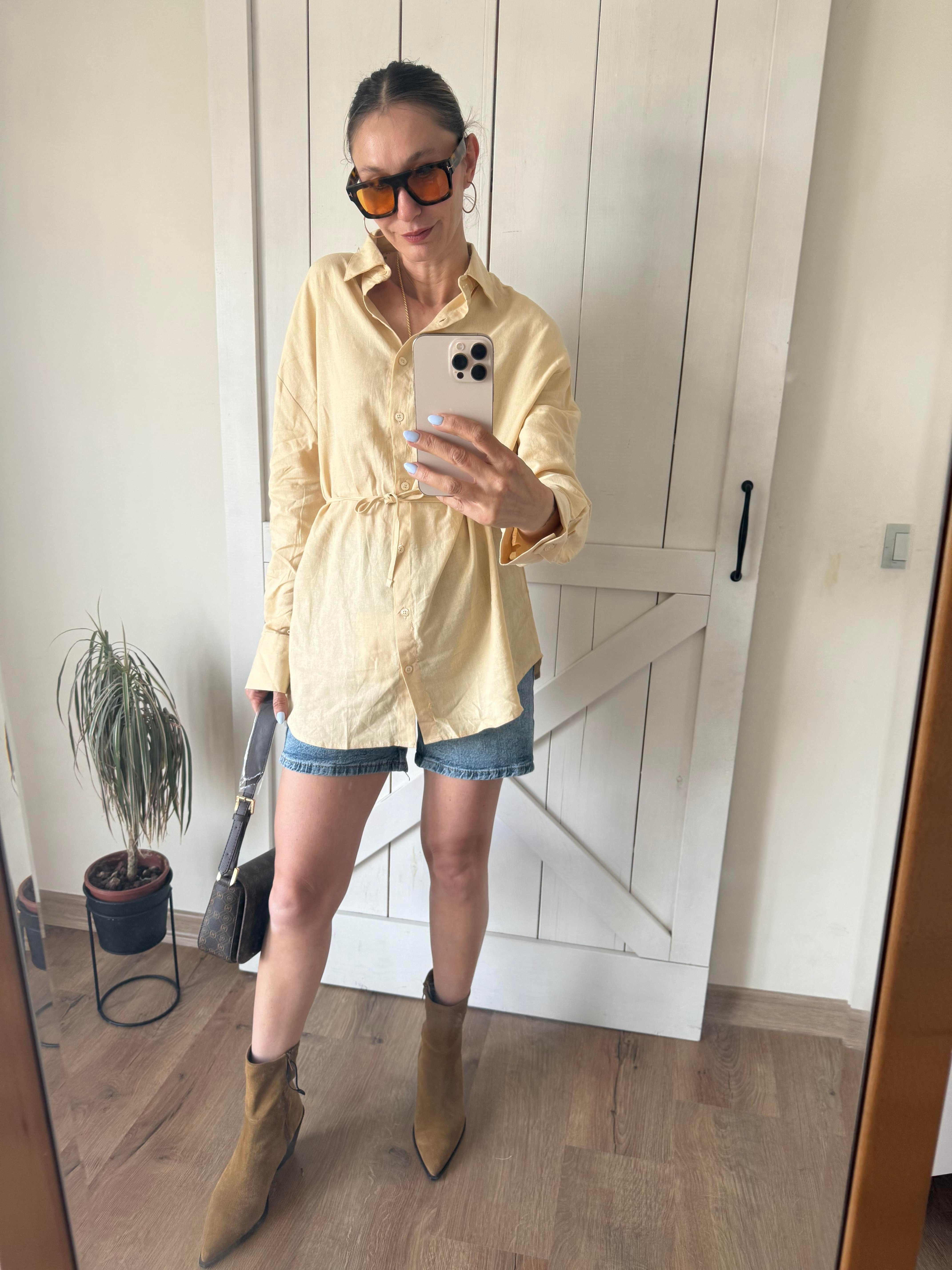 Premium Belden Büzgülü Keten Gömlek