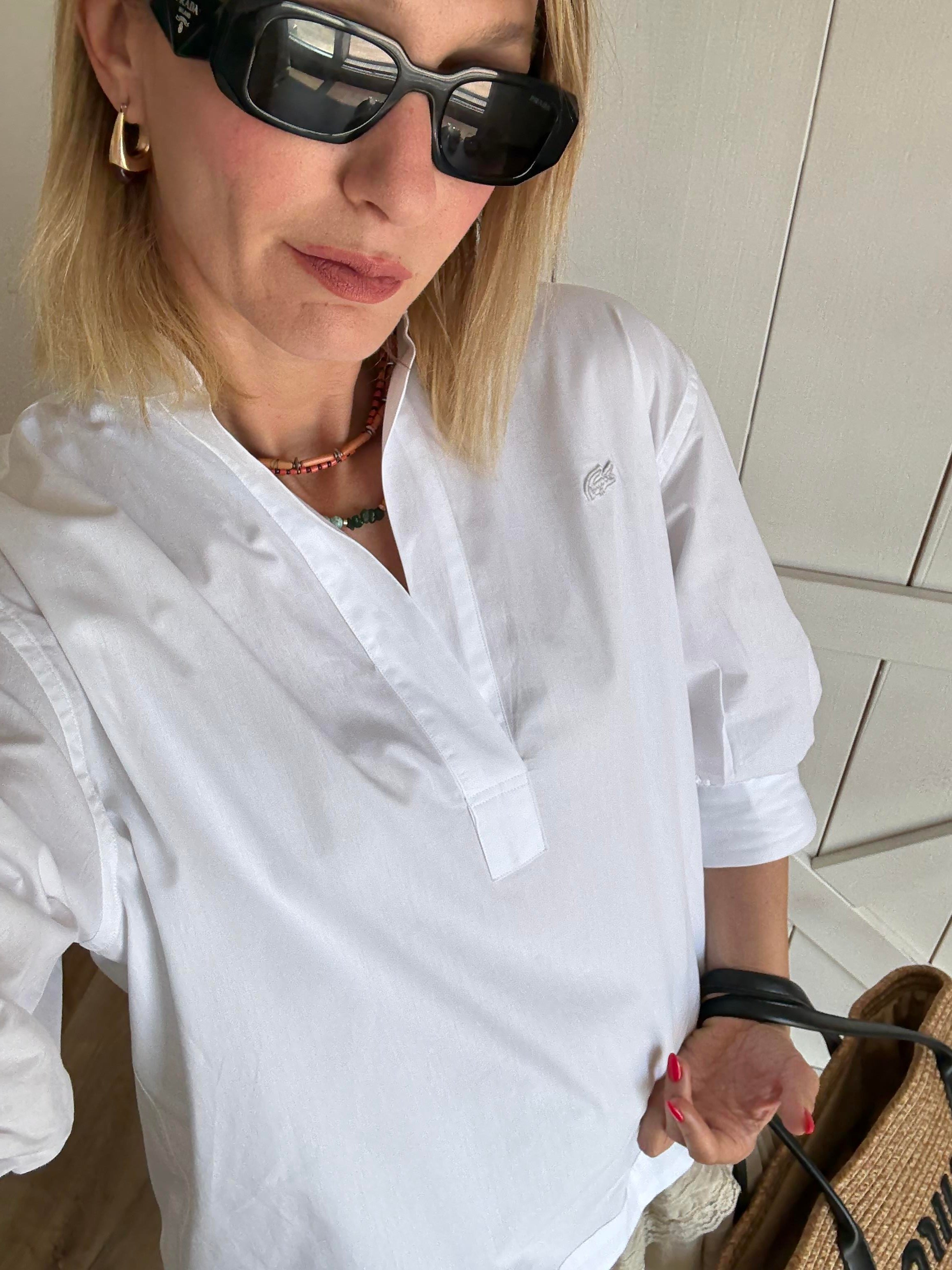 Premium Beyaz Relaxed Fit Yarım Kol Hakim Yaka Gömlek