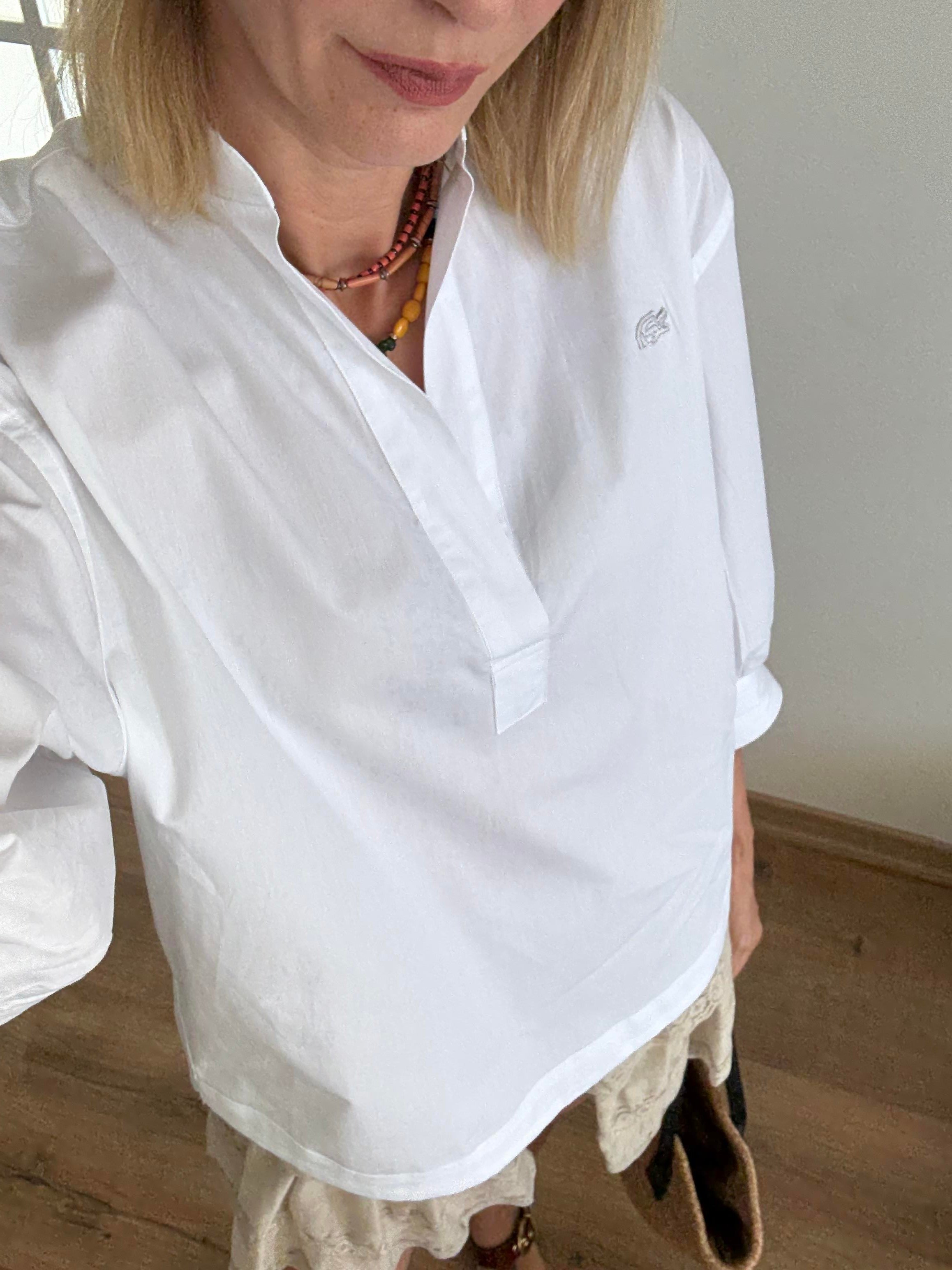 Premium Beyaz Relaxed Fit Yarım Kol Hakim Yaka Gömlek