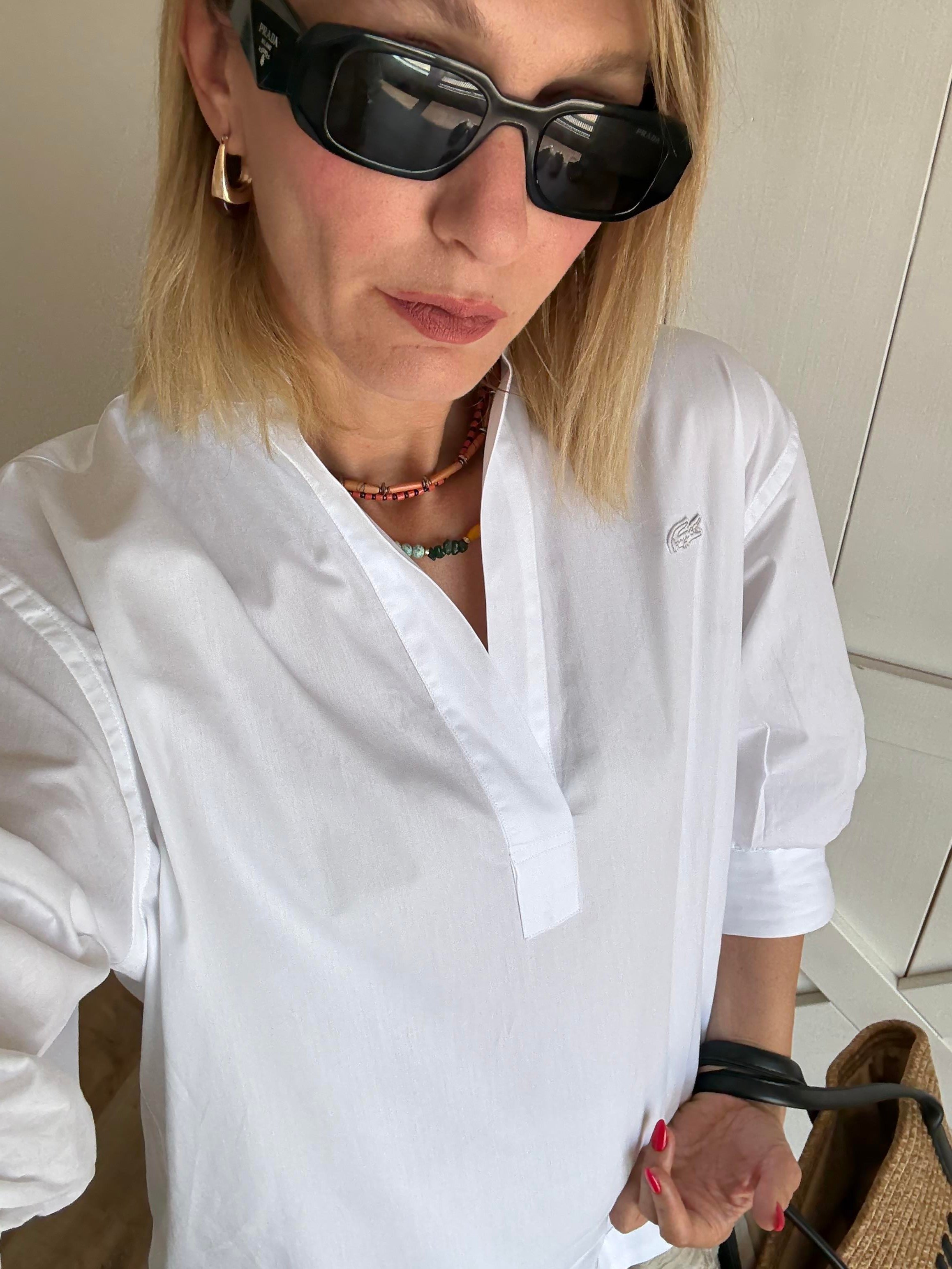 Premium Beyaz Relaxed Fit Yarım Kol Hakim Yaka Gömlek