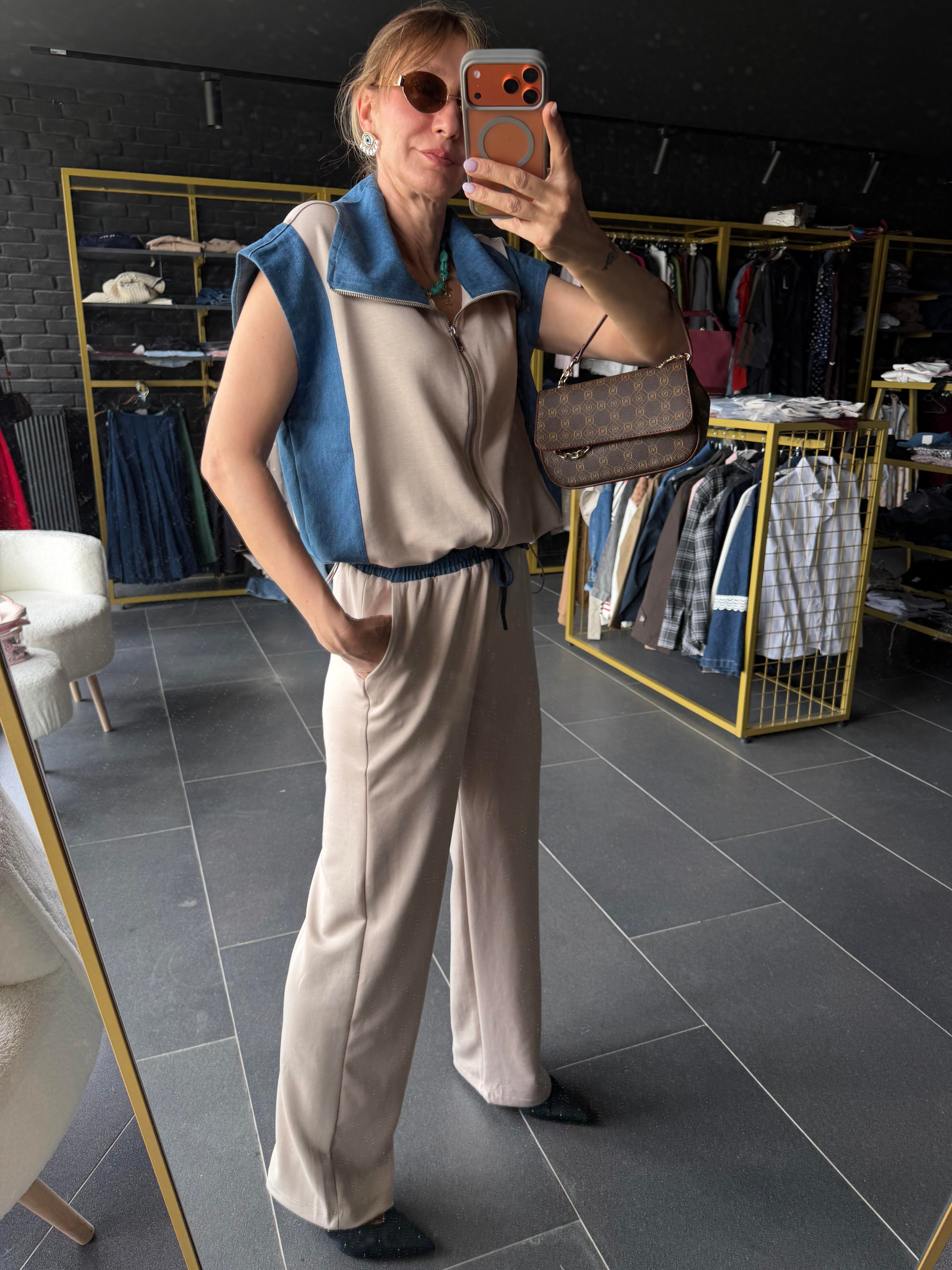 Premium Ekru Marka Model Denim Garnili Takım