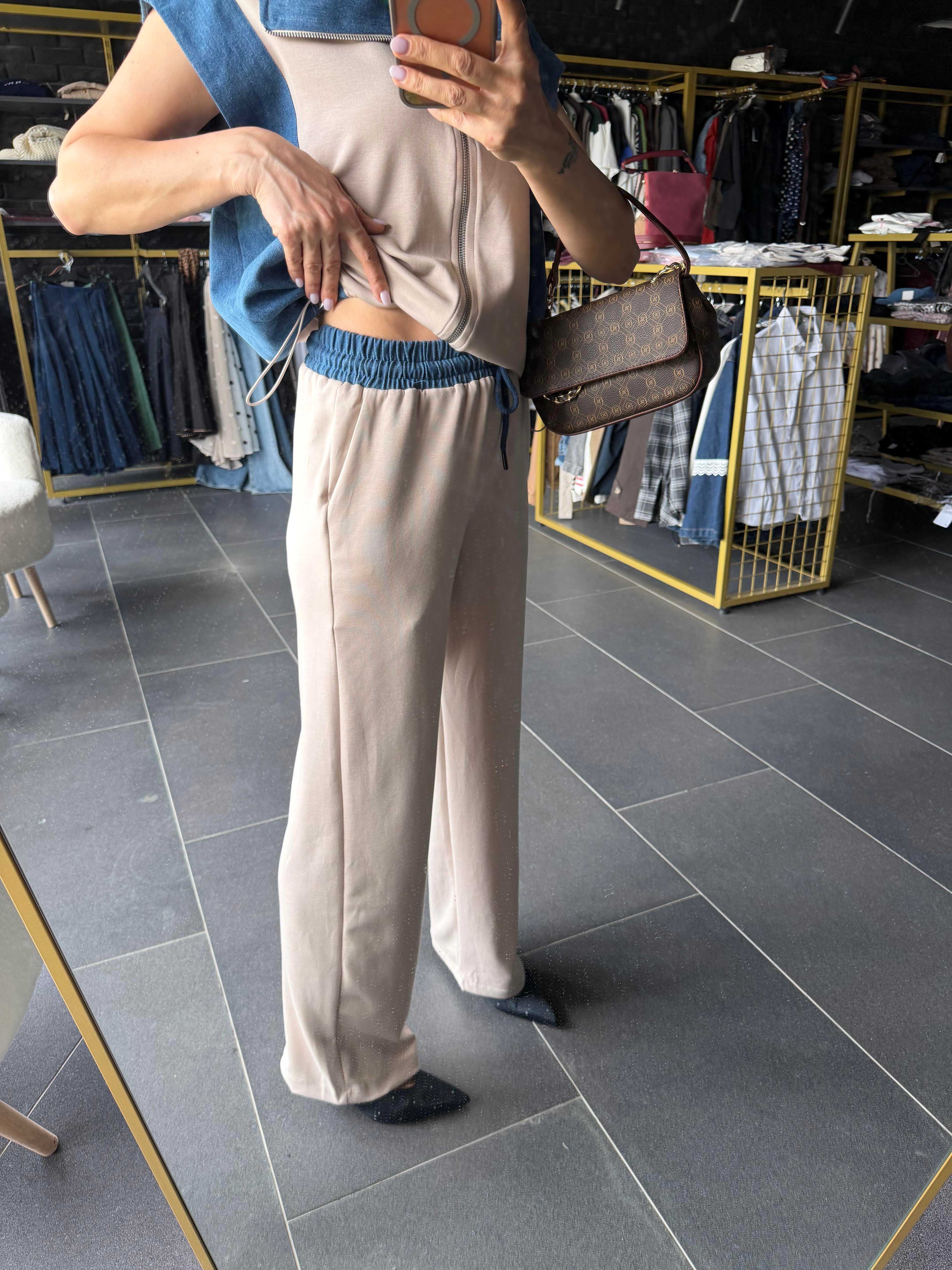 Premium Ekru Marka Model Denim Garnili Takım