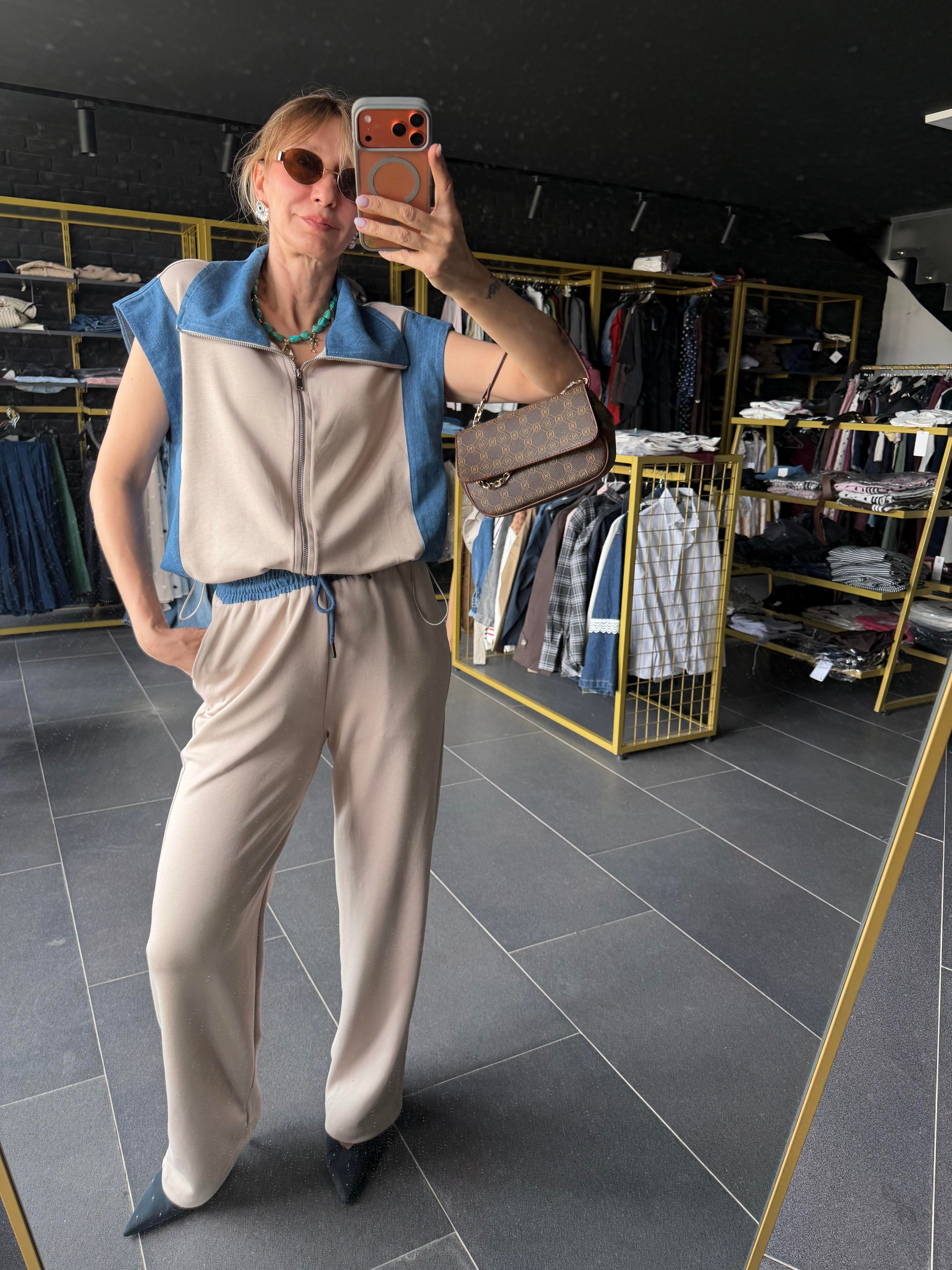 Premium Ekru Marka Model Denim Garnili Takım