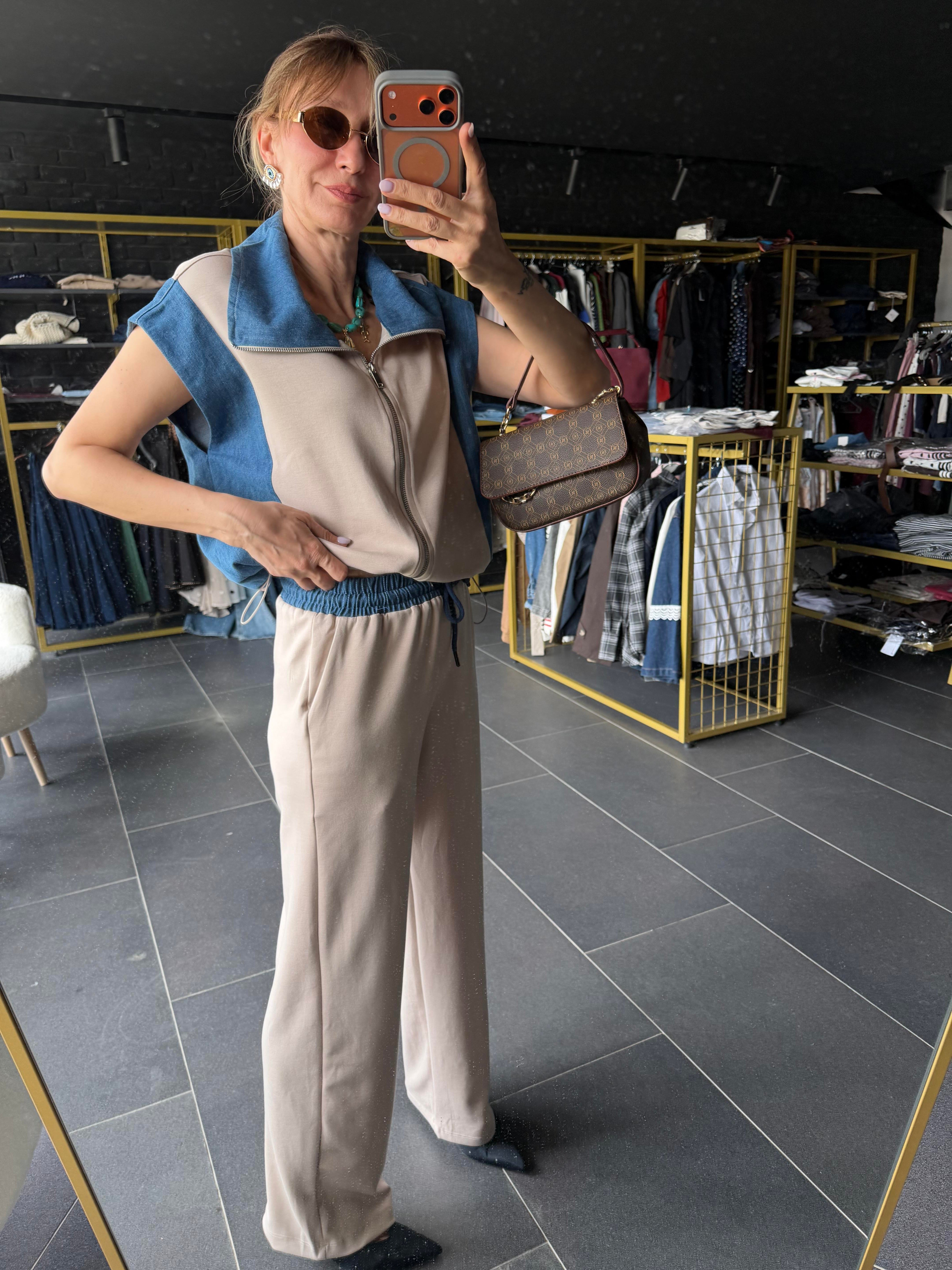 Premium Ekru Marka Model Denim Garnili Takım