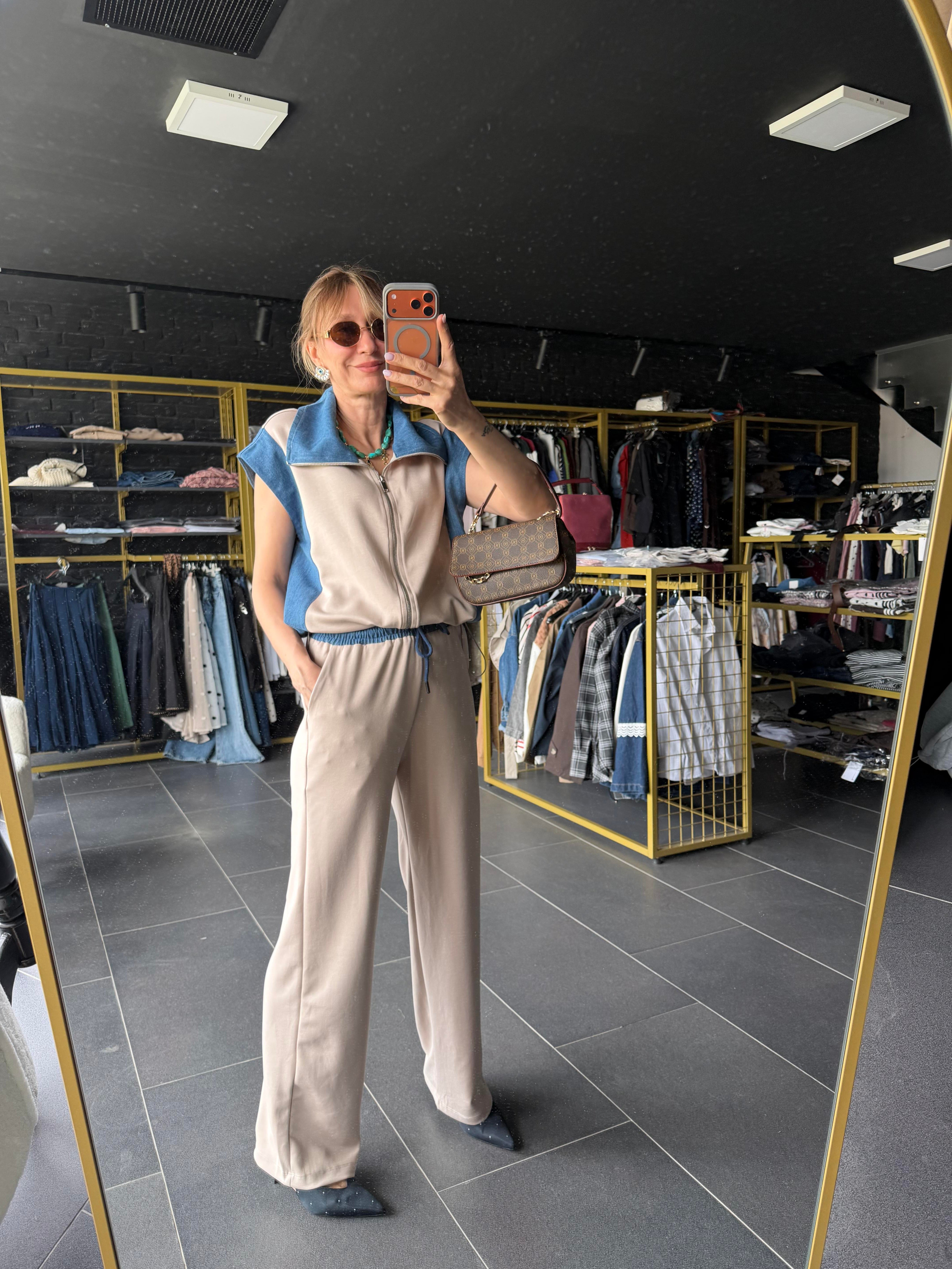 Premium Ekru Marka Model Denim Garnili Takım