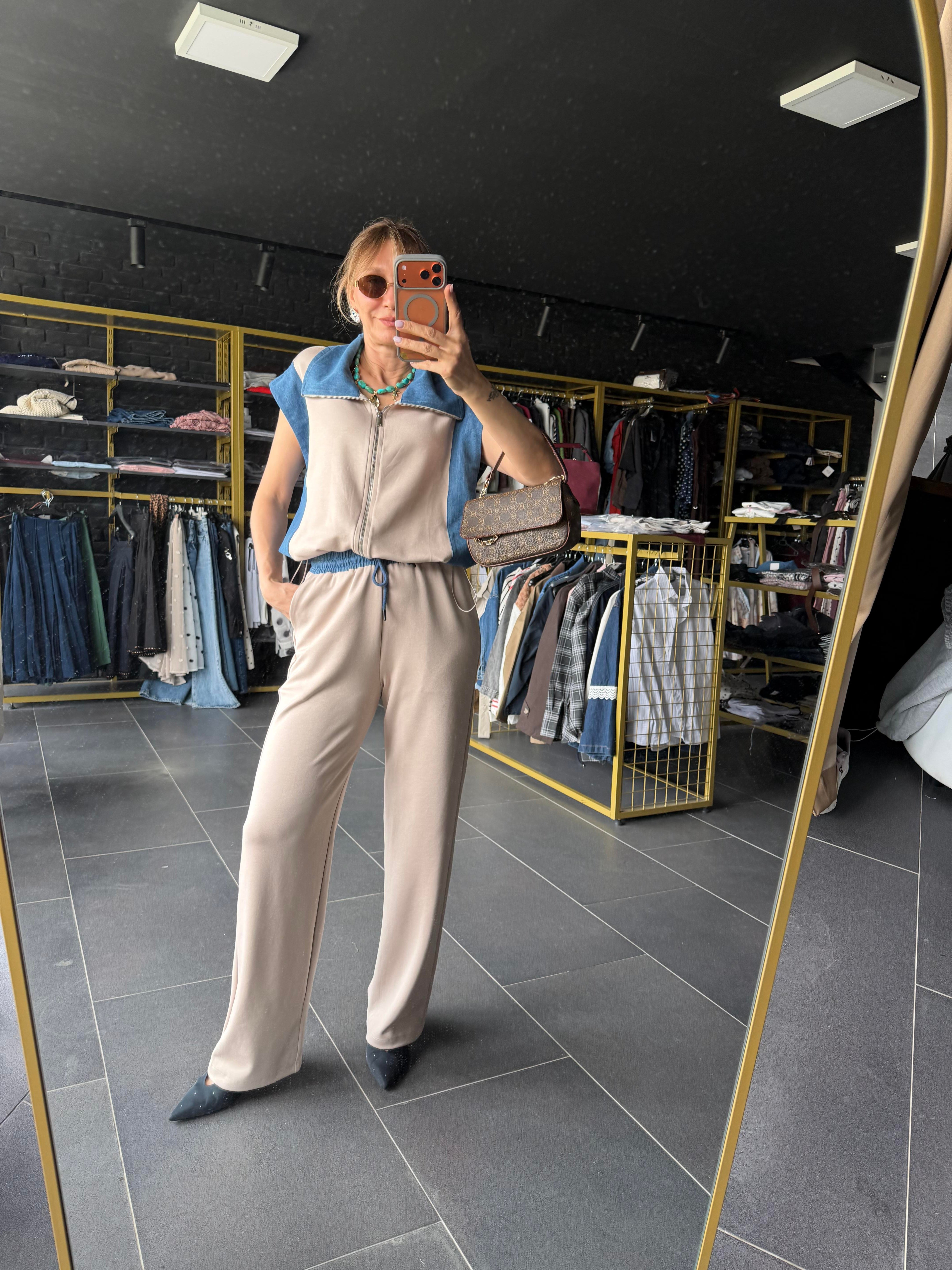 Premium Ekru Marka Model Denim Garnili Takım
