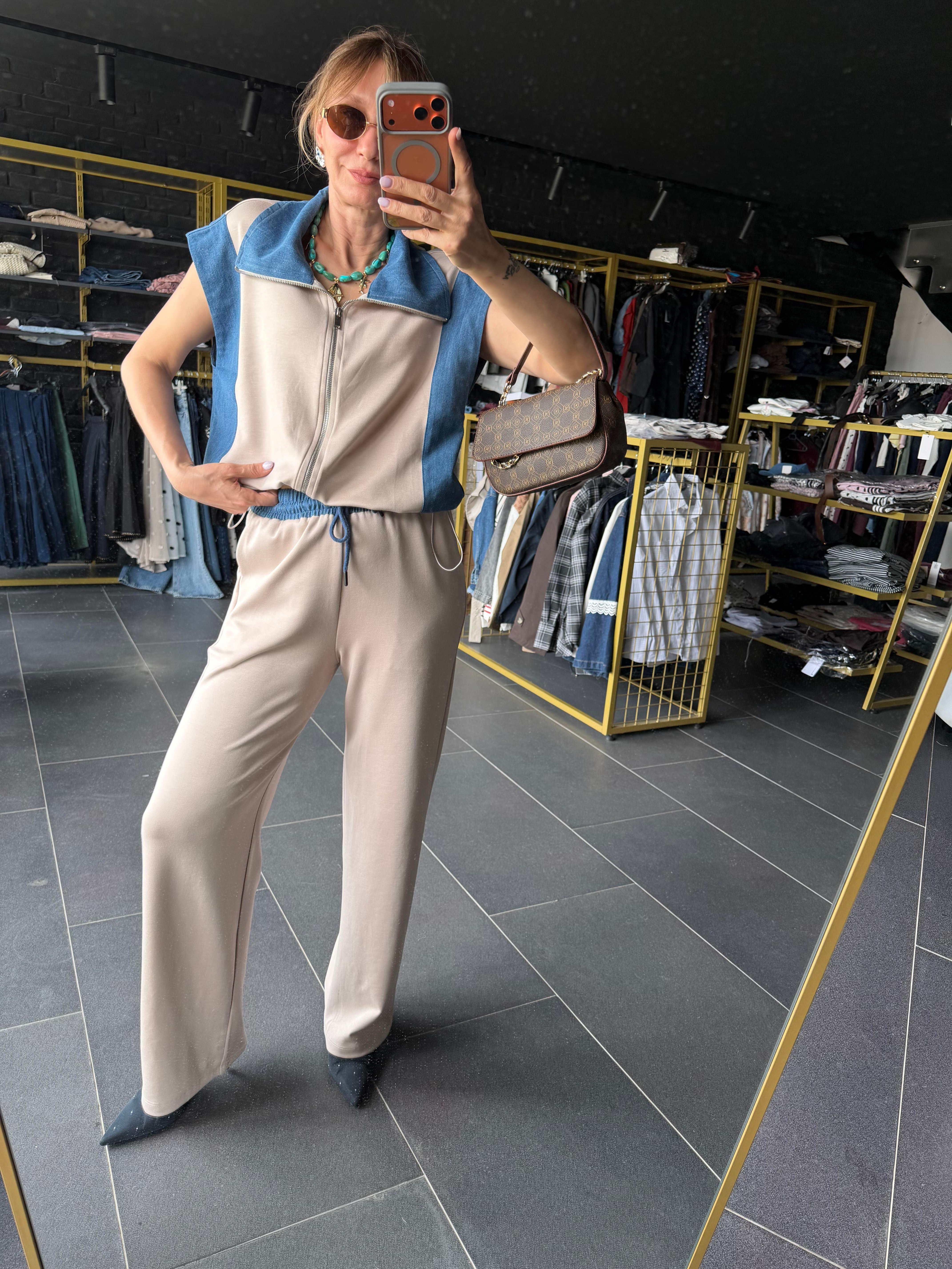 Premium Ekru Marka Model Denim Garnili Takım