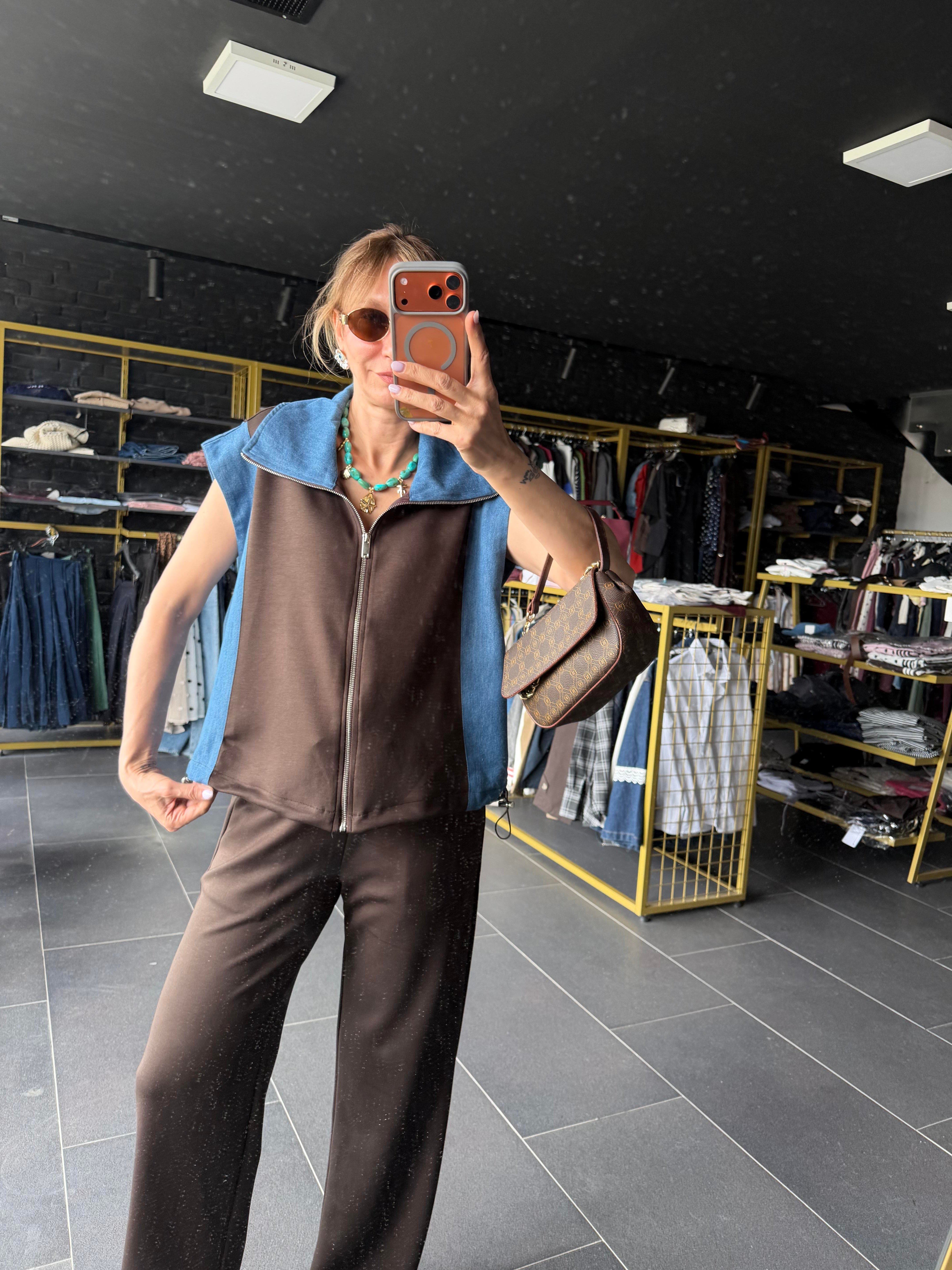 Premium Kahve Marka Model Denim Garnili Takım