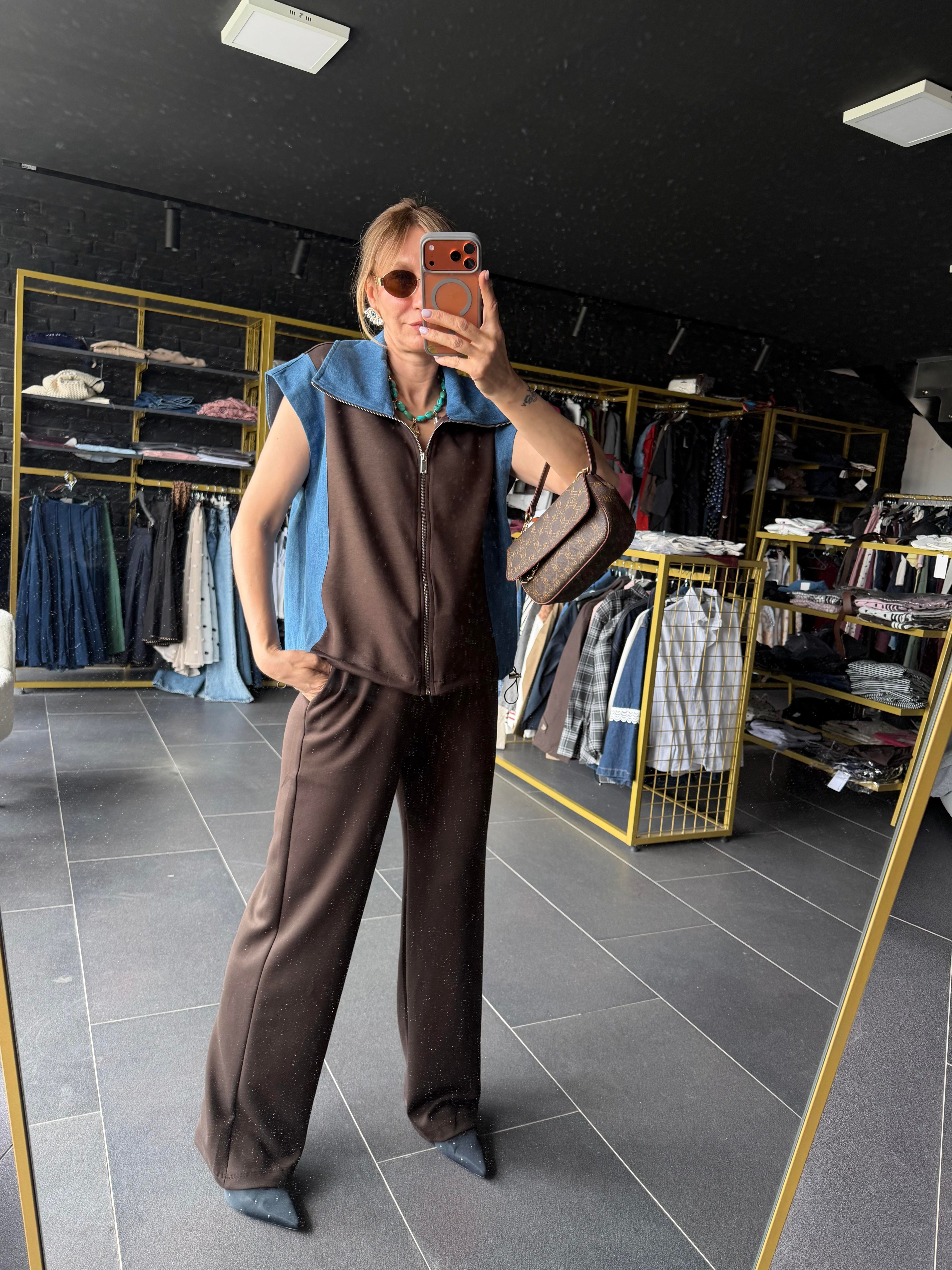 Premium Kahve Marka Model Denim Garnili Takım