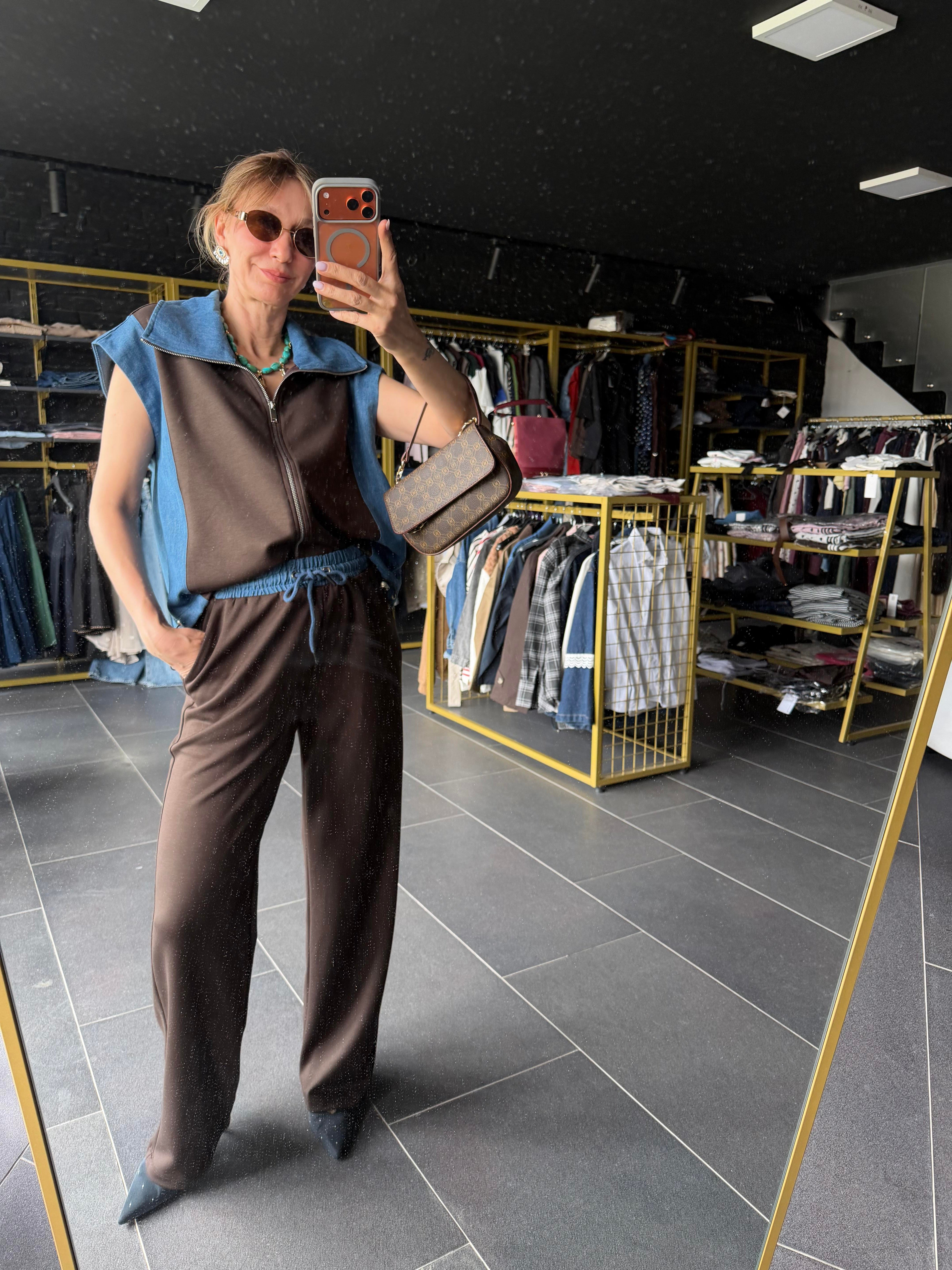 Premium Kahve Marka Model Denim Garnili Takım