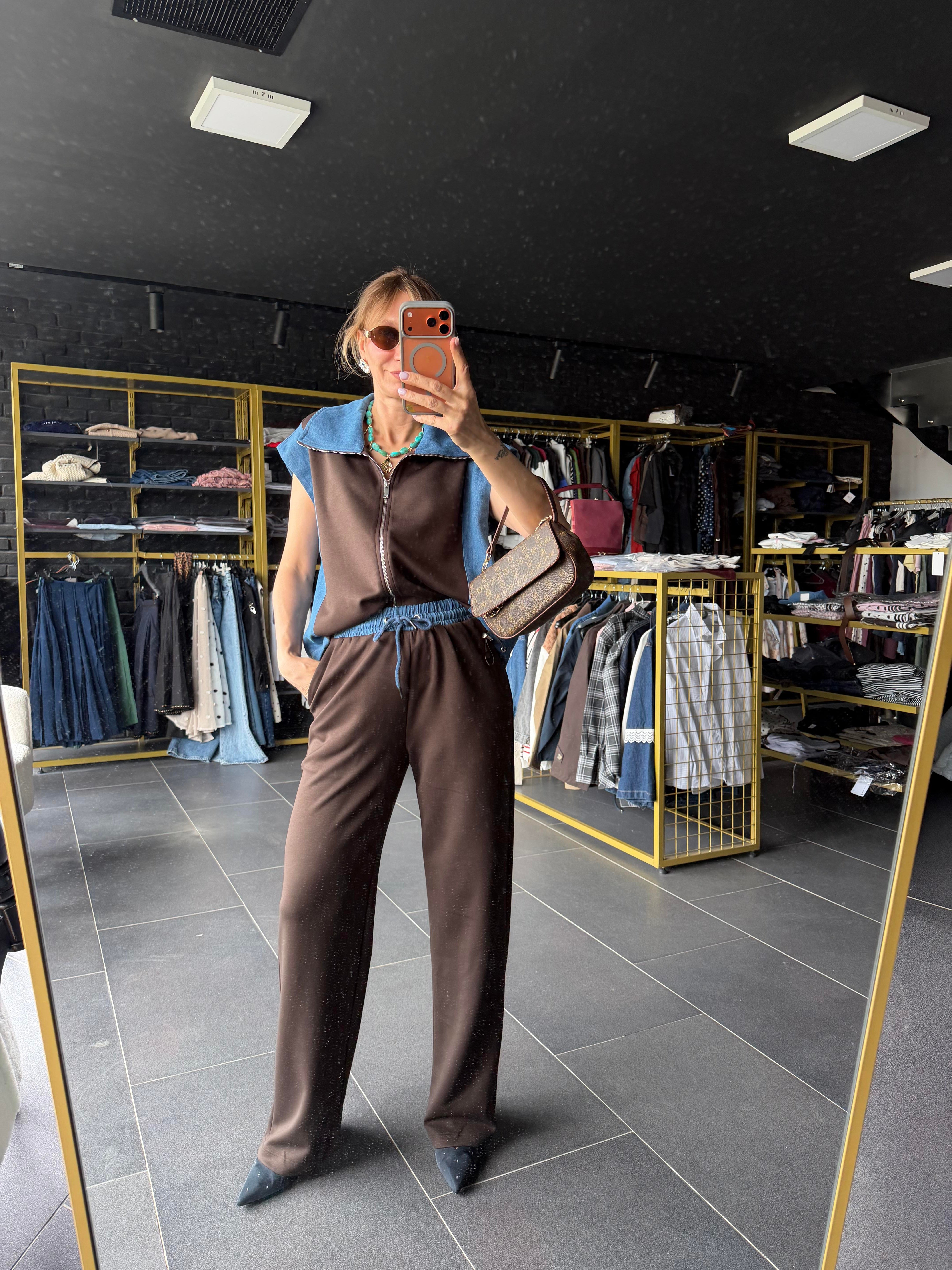Premium Kahve Marka Model Denim Garnili Takım