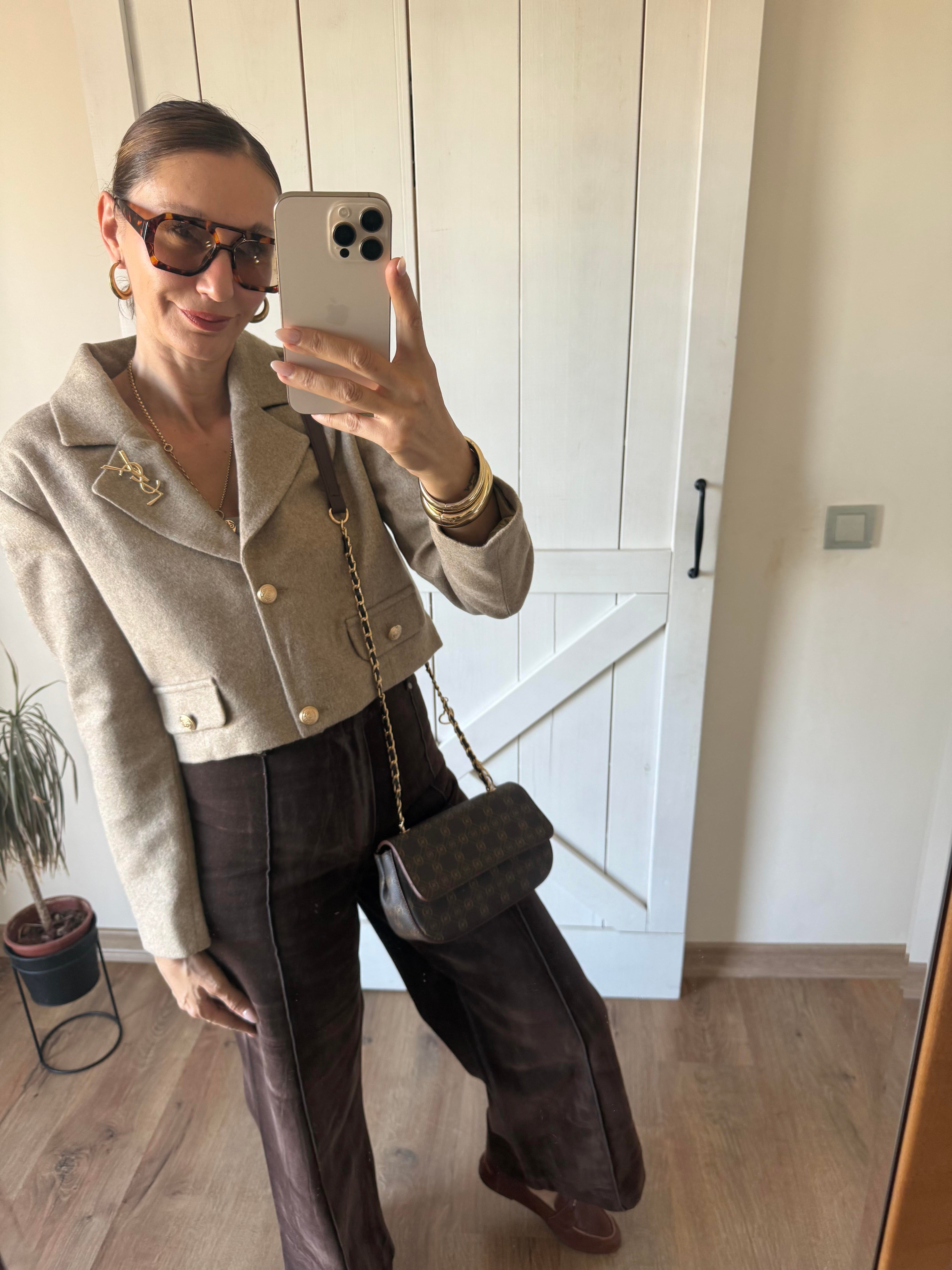 Premium Kaşe Broşlu Vizon Ceket