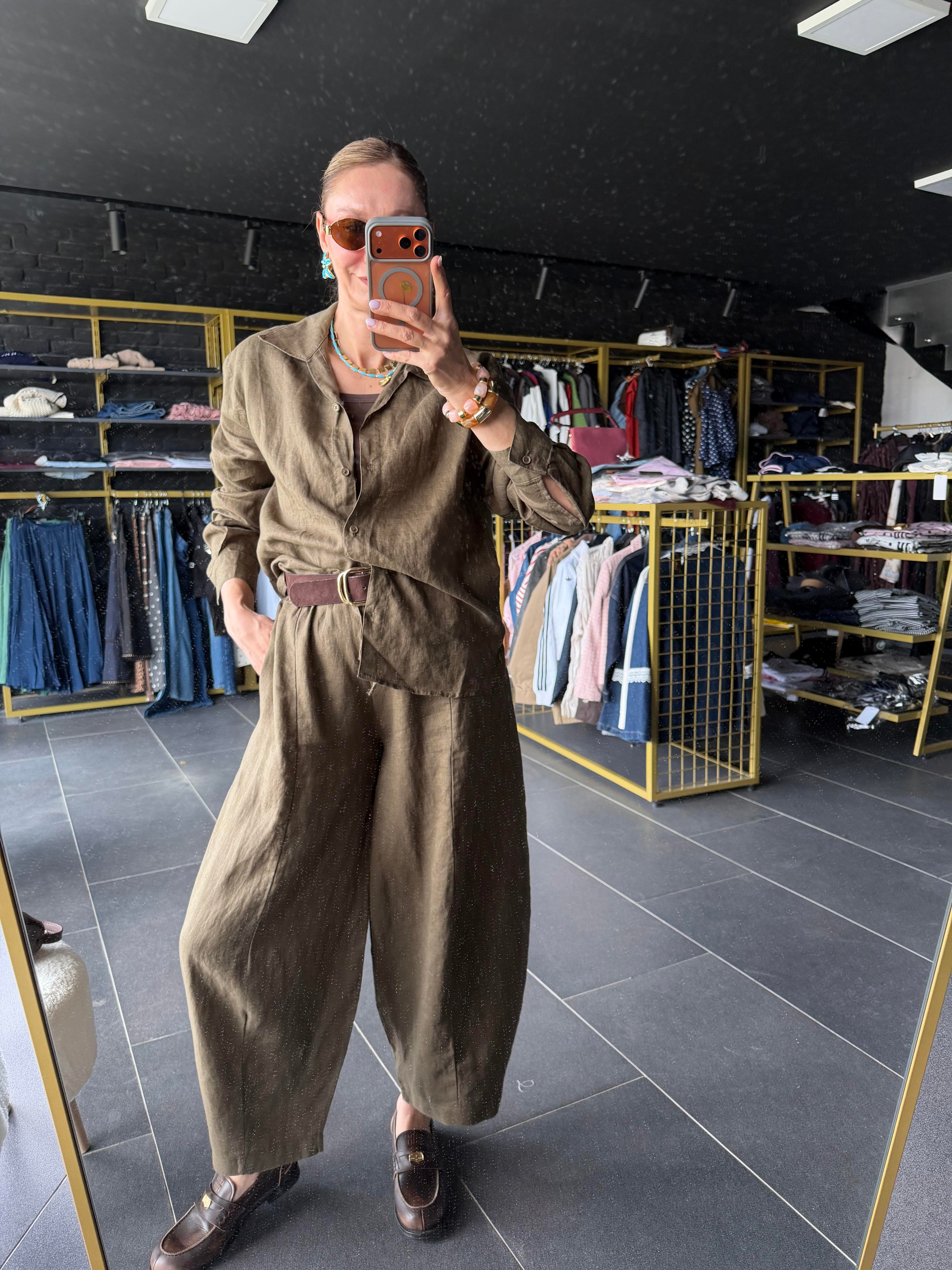 Premium Keten Çağla Frankly Model Gömlek